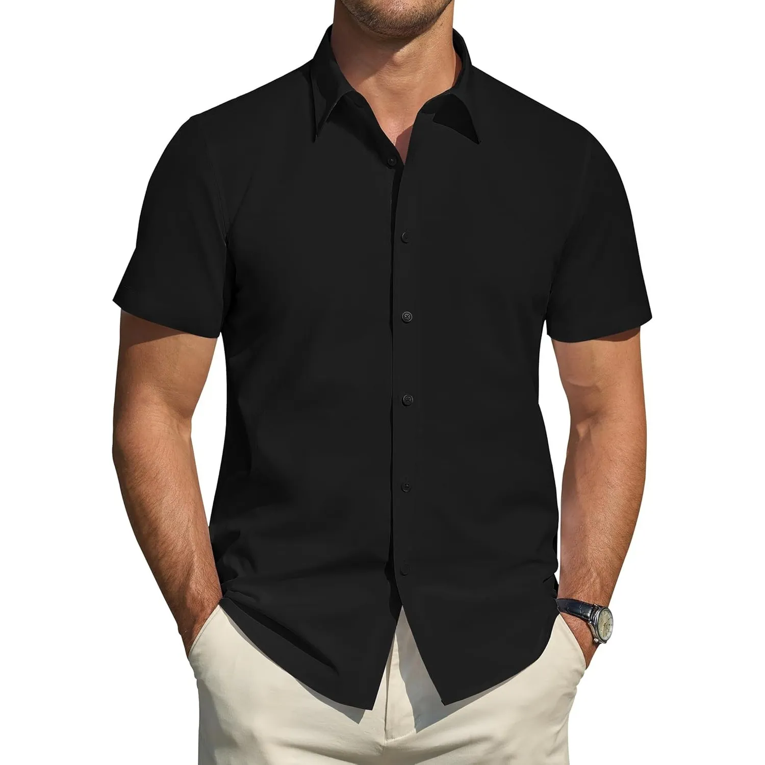 J.VER Hemd Herren Kurzarm Fleckenschutz Regular Fit Herrenhemd Sommer Stretch Hemden Formales Hochzeit Freizeit Busines…
