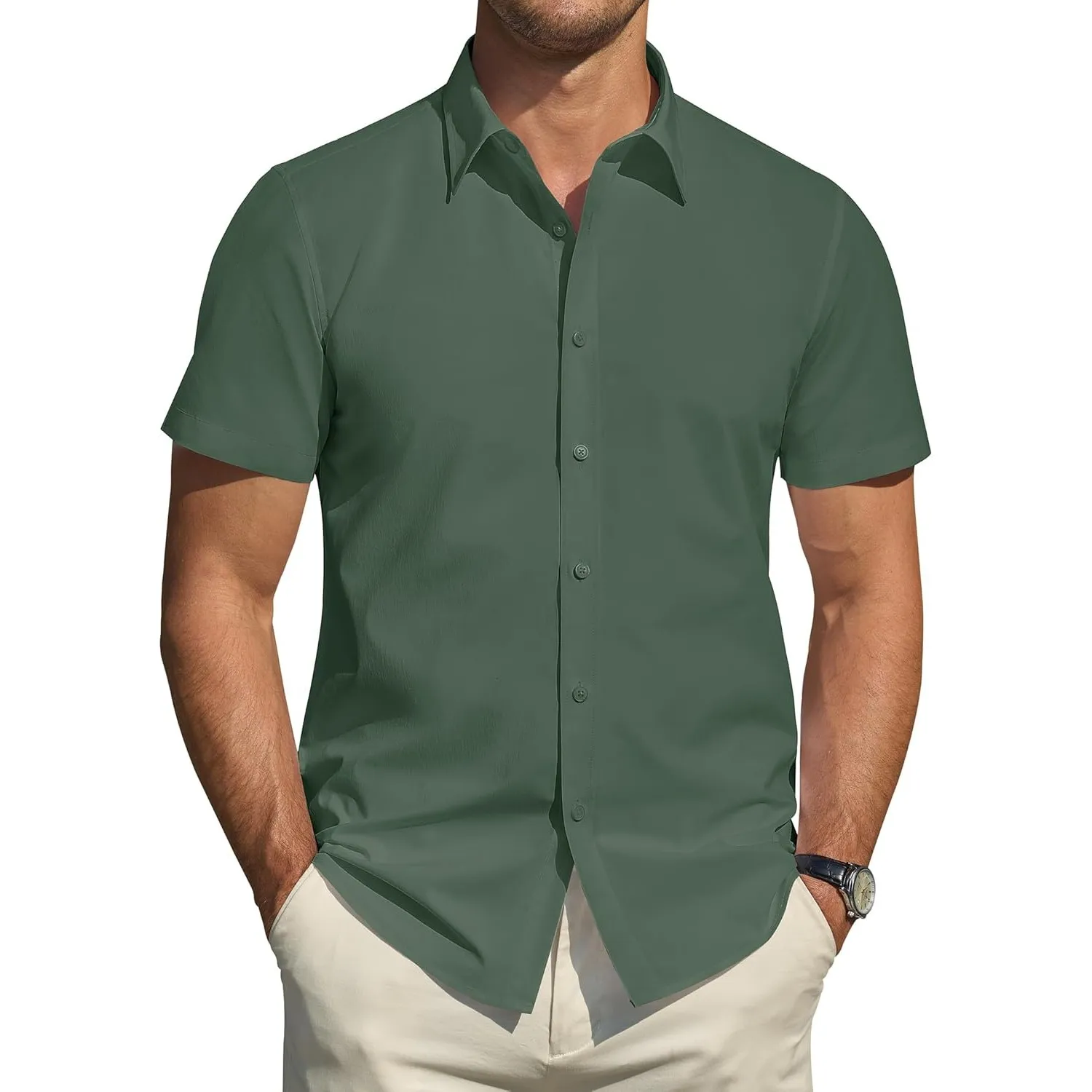 J.VER Hemd Herren Kurzarm Fleckenschutz Regular Fit Herrenhemd Sommer Stretch Hemden Formales Hochzeit Freizeit Busines…