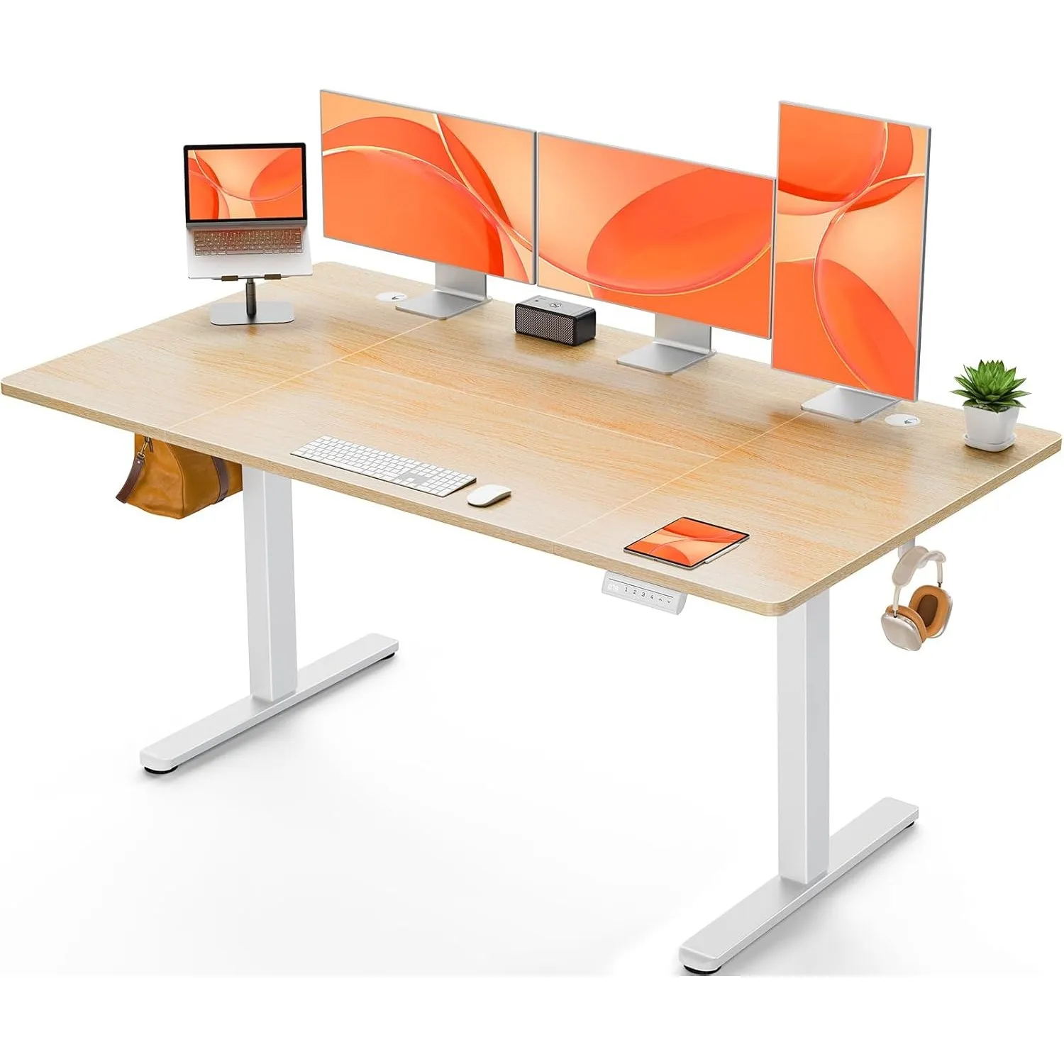 ErGear Höhenverstellbarer Schreibtisch 140x70cm 4-Speicher Geteilte Platte