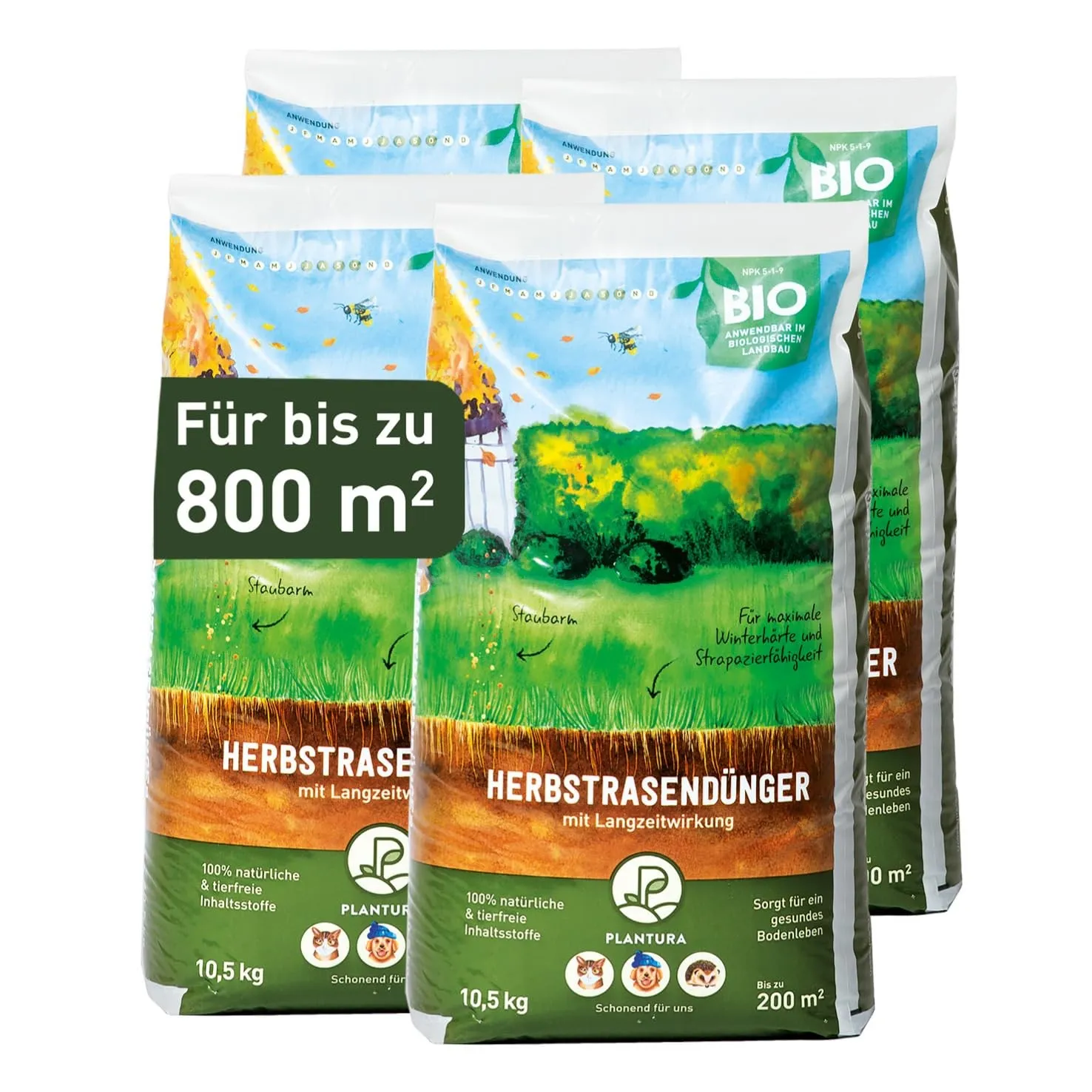Plantura Bio-Herbstrasendünger, 3 Monate Langzeitwirkung, Kaliumdünger für maximale Winterhärte, Streuwagen geeignet, 4…