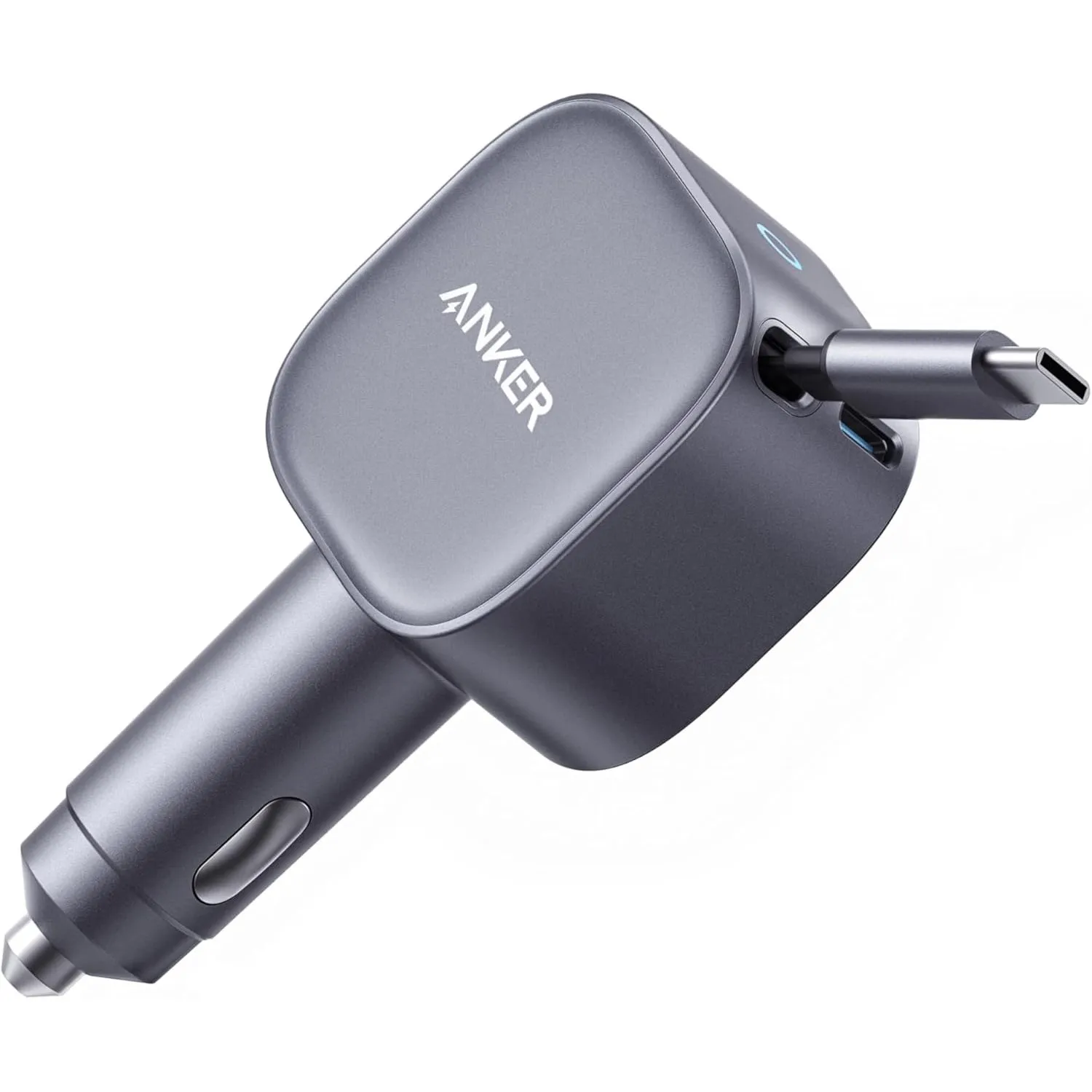 Anker USB-C Kfz-Ladegerät, 75W Max. Ultra- kompaktes Typ-C Kfz-Schnellladegerät, Integriertes einziehbares Kabel, Auton…