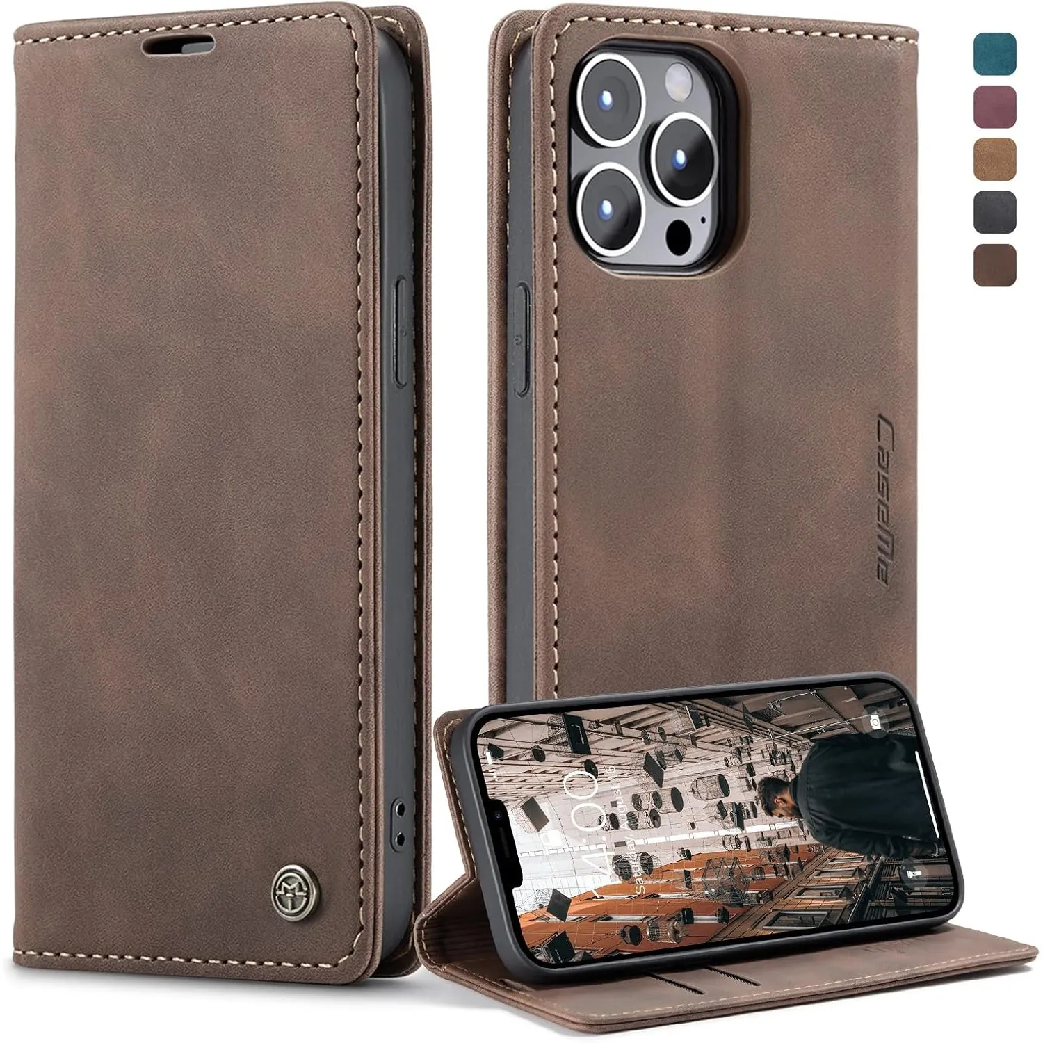 Handyhülle für iPhone 13 Pro MAX Hülle, Premium Lederhülle Weiches Vintage-Nubukleder Faltbare Ständer Klapphülle Karte…