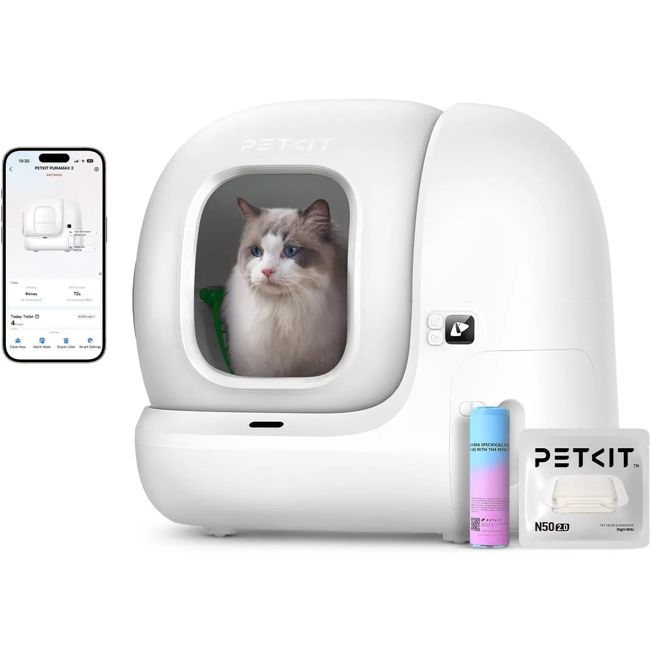 PETKIT Pura Max 2 Selbstreinigende Katzentoilette, 76L Katzenklo Selbstreinigend,xSecure,Geruchsbeseitigung,App-Steueru…