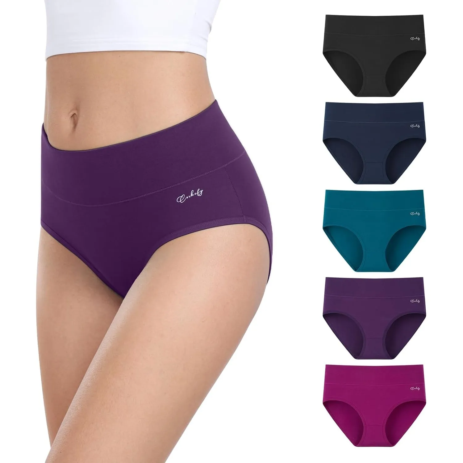 anqier Unterhosen Damen 5er Pack Stretch Baumwolle Hohe Taille Slips Damen