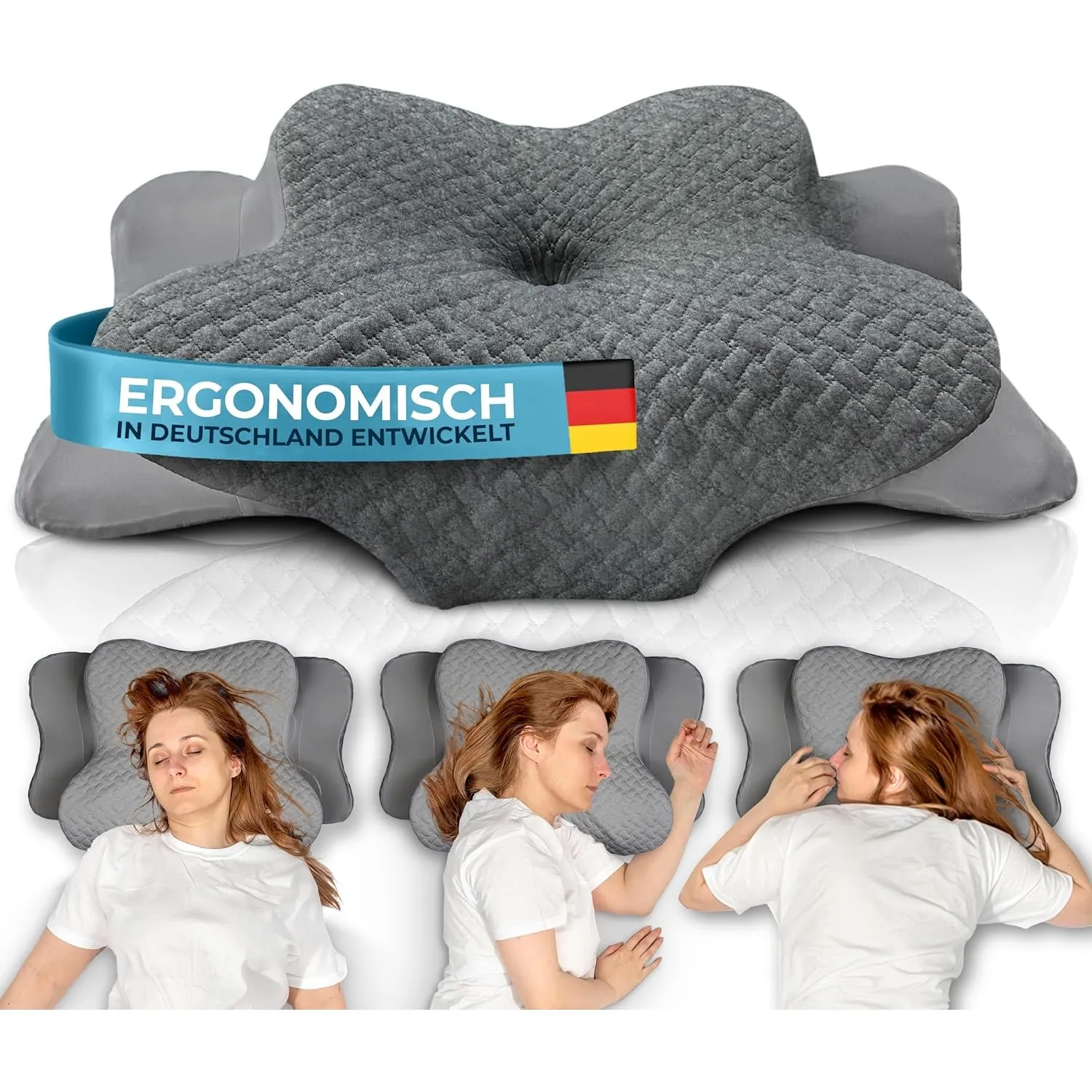Glückstoff® Ergonomisches Kissen (für alle Schlaftypen) Kopfkissen aus Memory Foam | Nackenstützkissen Ergonomisches Ko…