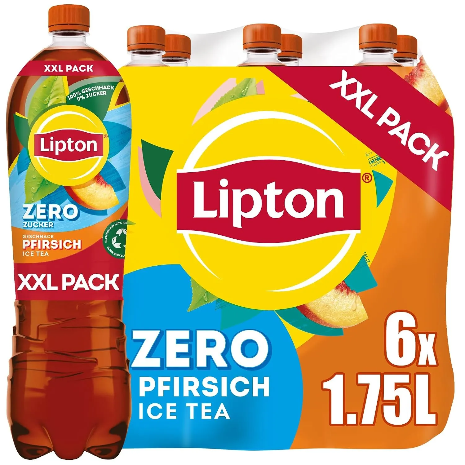Lipton Ice Tea Zero Peach, 6x1,75l – Eistee Pfirsich Geschmack, Einweg