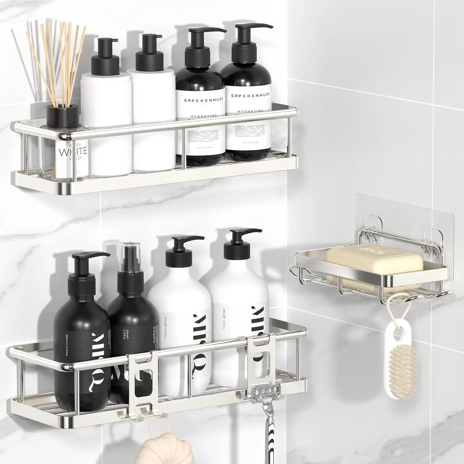 YASONIC Duschablage Ohne Bohren Set, 100% Rostfreie Duschregal (3-Teilig)