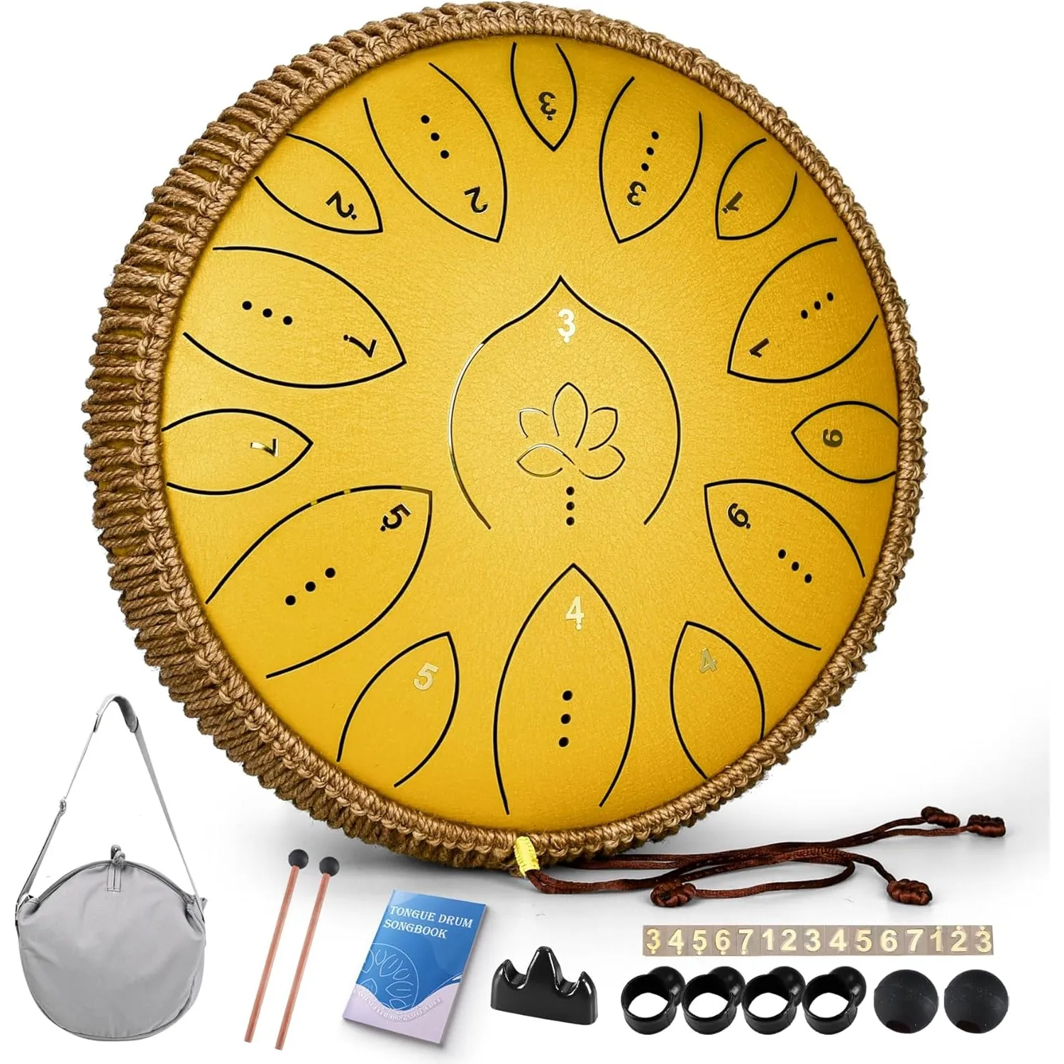 Zungentrommel 13 Zoll 15 Töne, Hand Pan Drums für Erwachsene 440hz, C-Dur Handpan Musikinstrument mit Liederbuch, Schlä…