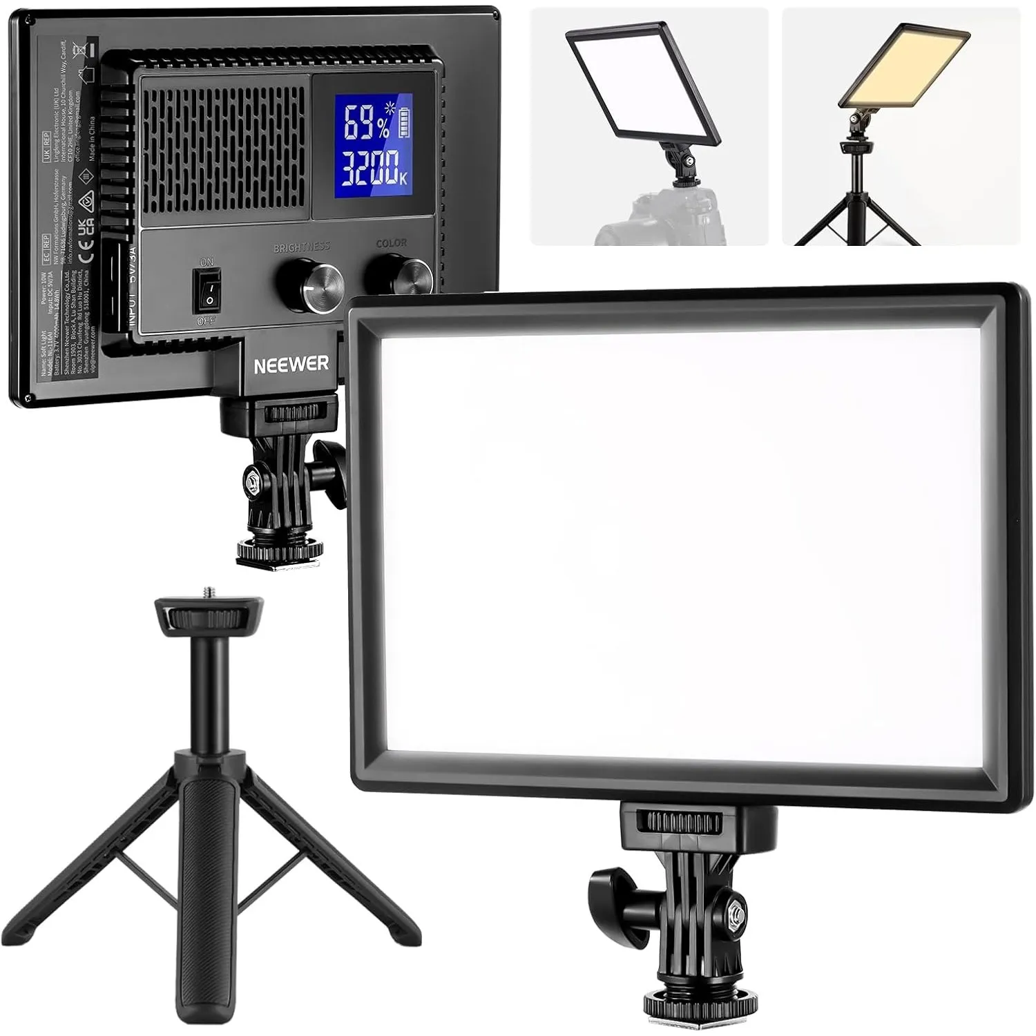 NEEWER NL-116AI 9" LED Videolicht Panel, Kamera Beleuchtung mit Tischstativ