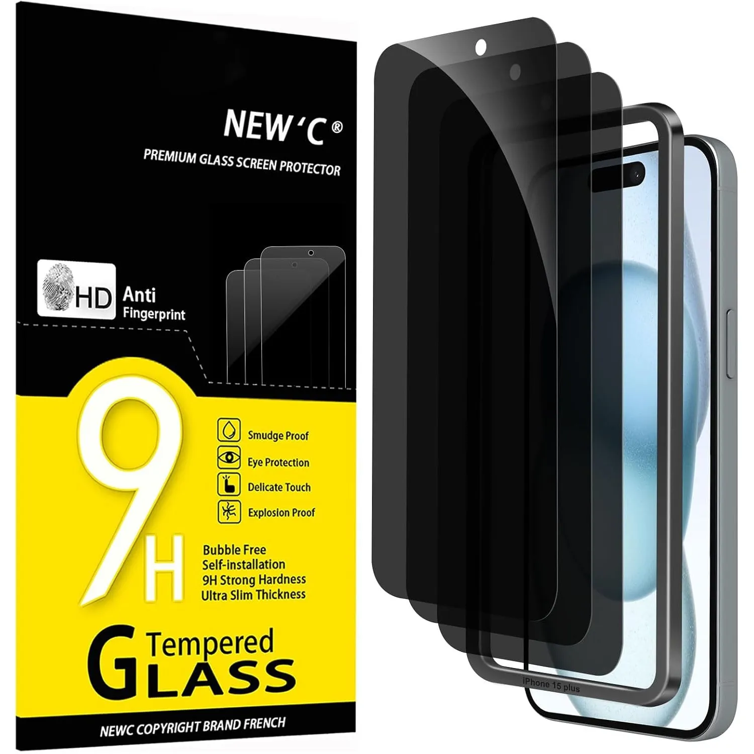 NEW'C 3 Stück, Sichtschutz für iPhone 16 Plus,iPhone 15 Plus für Panzerglas (6,7 Zoll), Blickschutzfolie Privacy screen…
