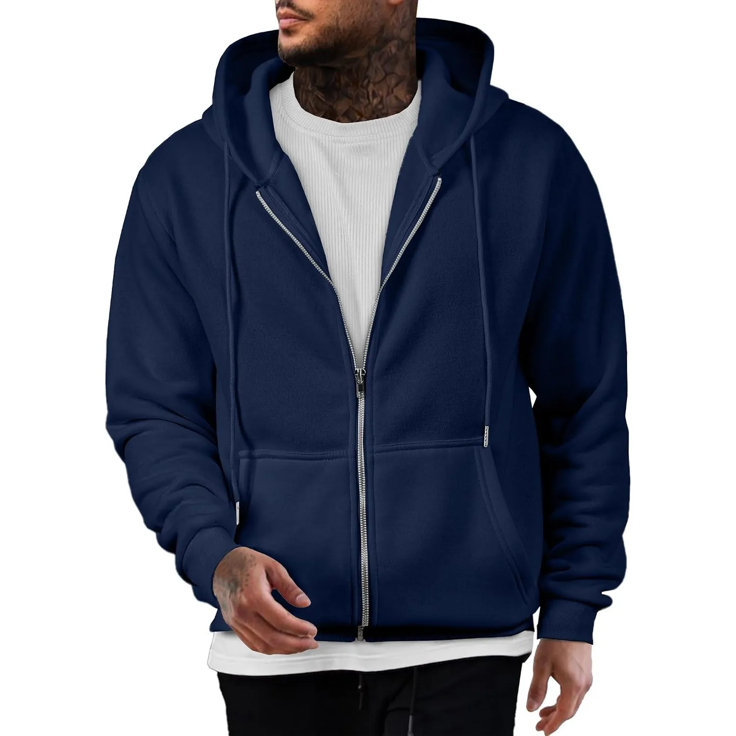 JMIERR Hoodie Herren Fleece Baumwolle Einfarbig Sweatjacke Warm