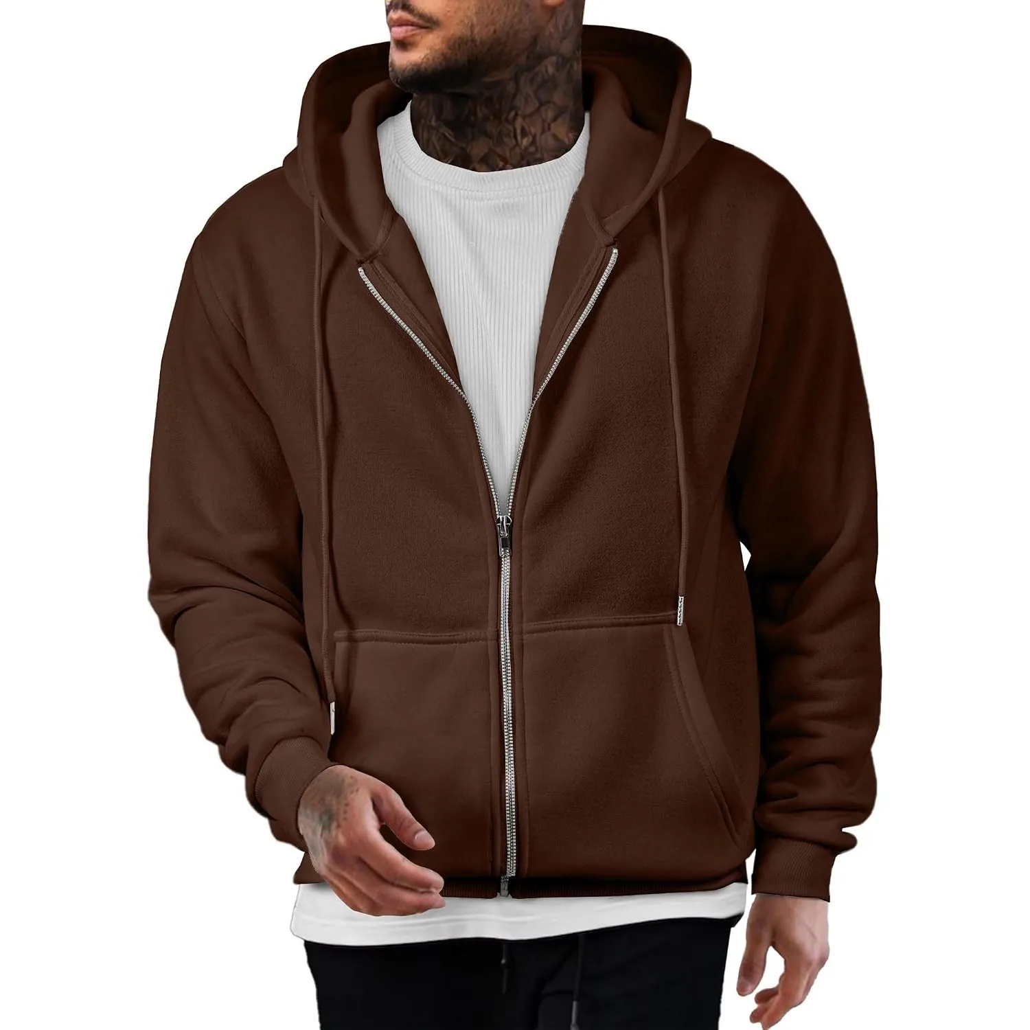 JMIERR Hoodie Herren Fleece Baumwolle Einfarbig Sweatjacke Warm