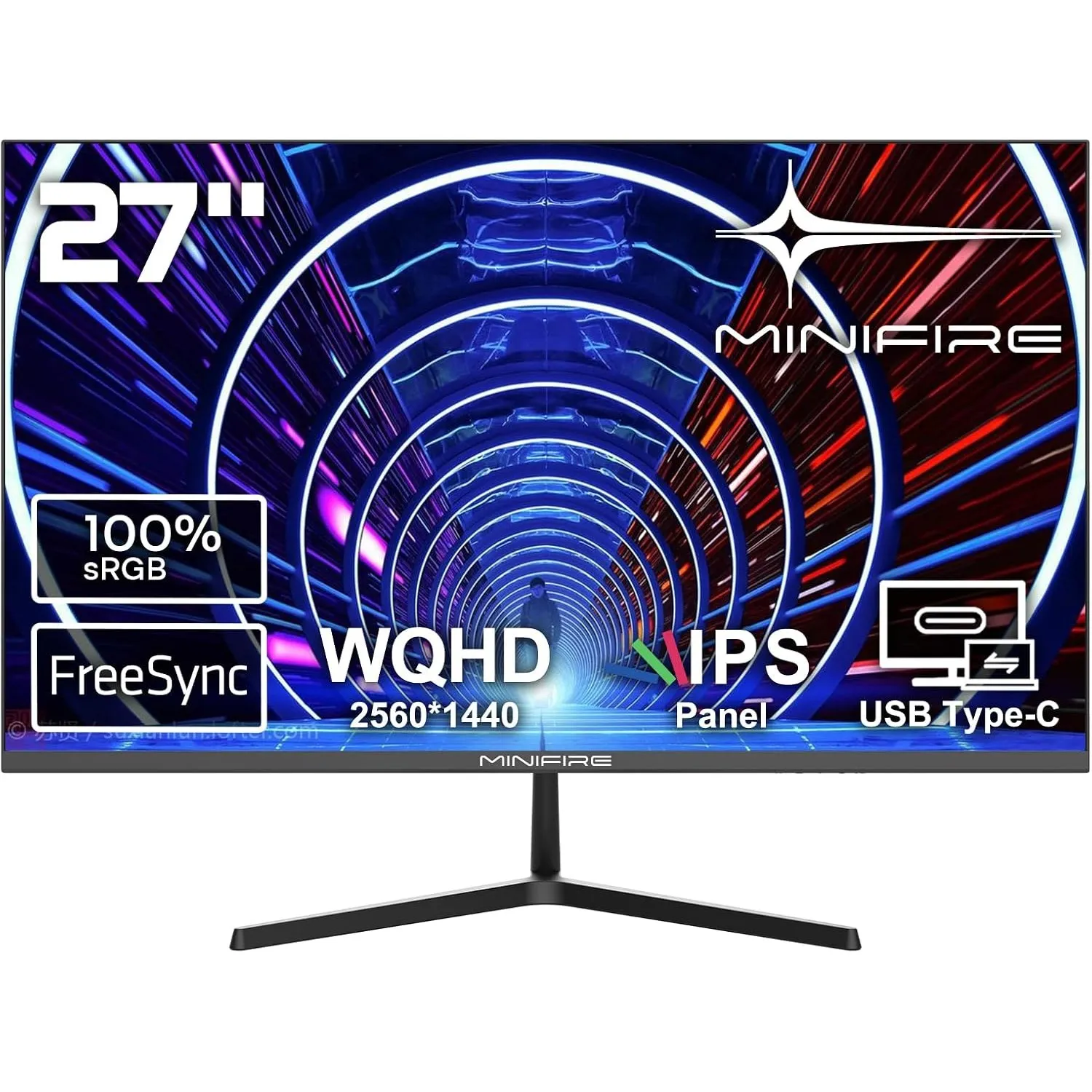 Minifire 27 Zoll Monitor WQHD(2560x1440), IPS, 1ms, FreeSync, 100% sRGB, 75Hz, ltradünner Rahmen, HDMI DP, USB-C Ports,…