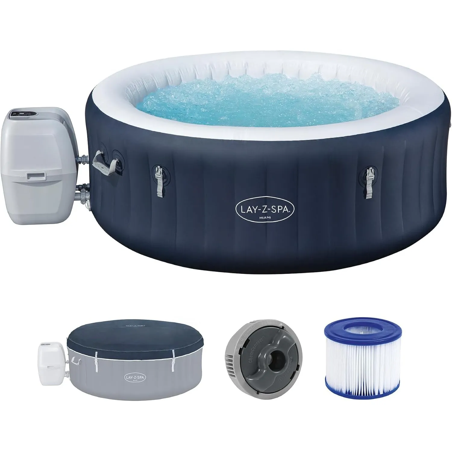 Bestway Lay-Z-SPA Energiespar-Whirlpool Miami AirJet, Ø 180 x 66 cm, 4 Personen, Heizung, Frostwächter, 120 AirJet-Düse…