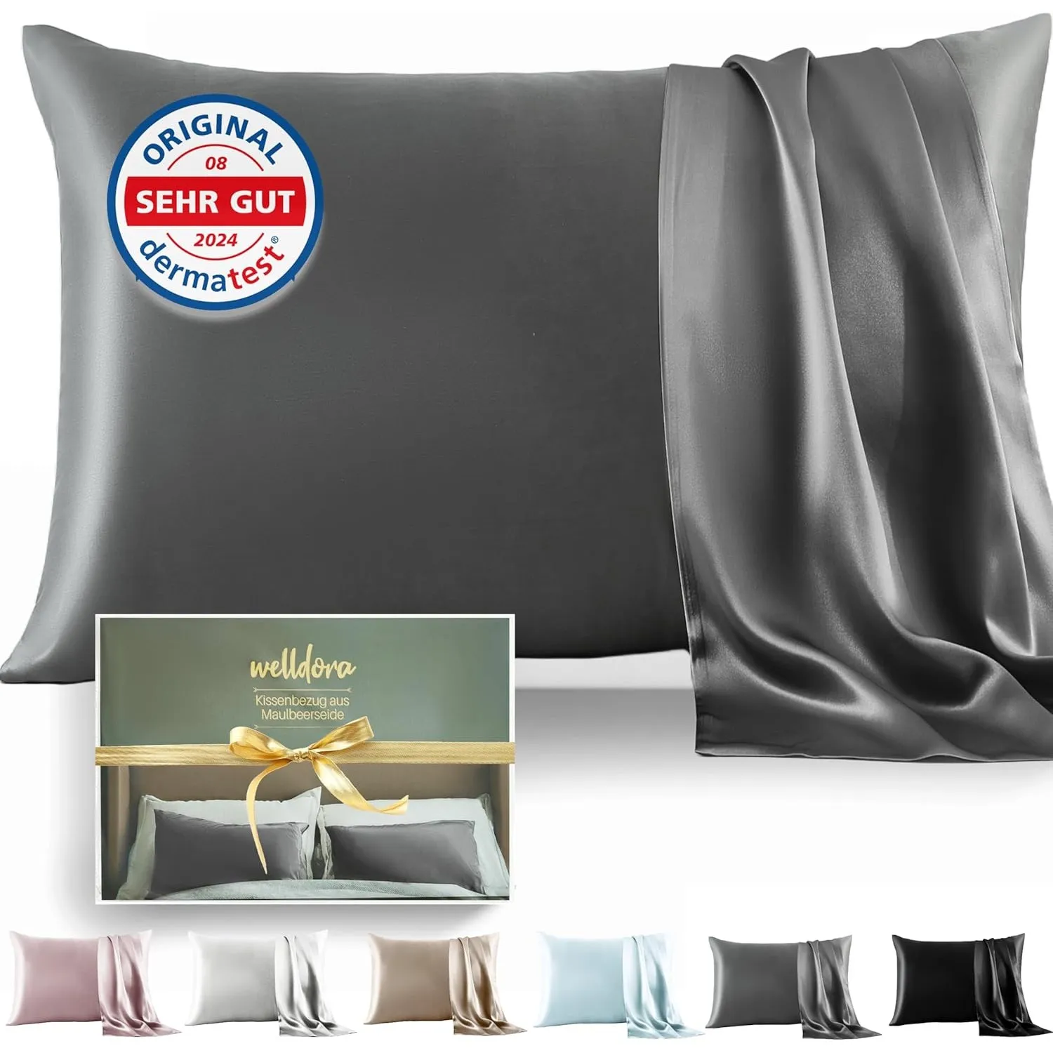 Welldora Kissenbezug aus 100% Seide 50x70 | Hohes Gewicht: 22 Momme, ideal für Haut und Haar | Höchste Güteklasse 6A | …