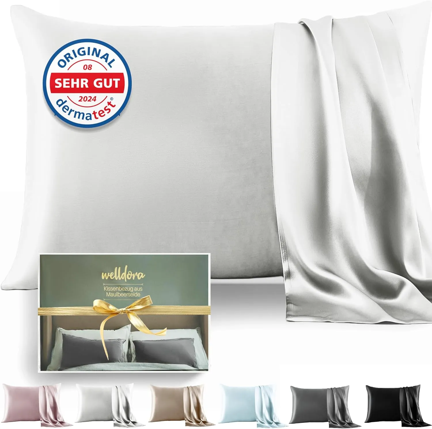 Welldora Kissenbezug 100% Seide 40x80 | Hohes Gewicht 22 Momme, ideal für Haut und Haar | Höchste Güteklasse 6A | Oeko-…