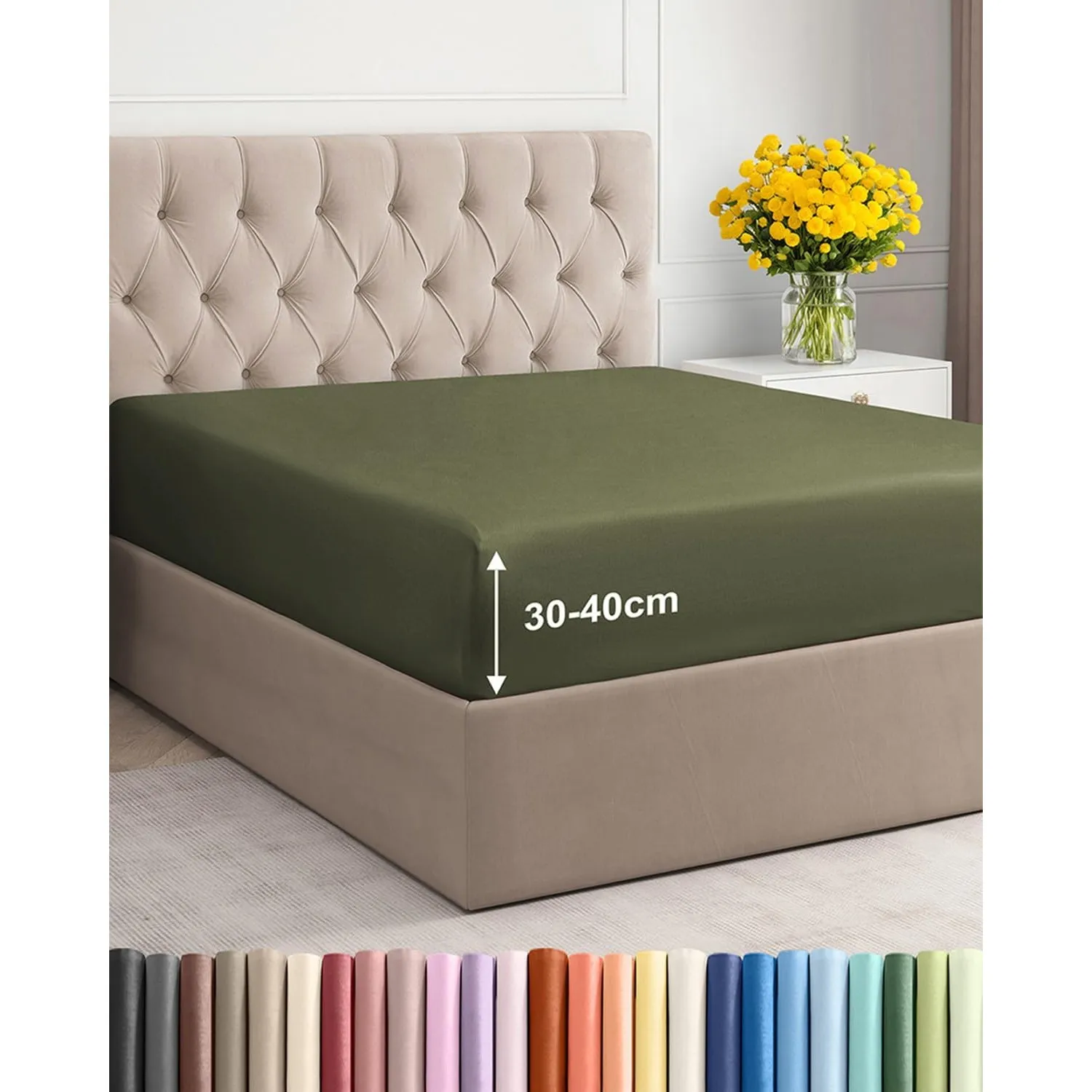 Spannbettlaken 200x200 - Mikrofaser Spannbetttuch 40cm (16") - Salbei Grün | Spannbetttuch, Boxspringbett, Weich, Knitt…