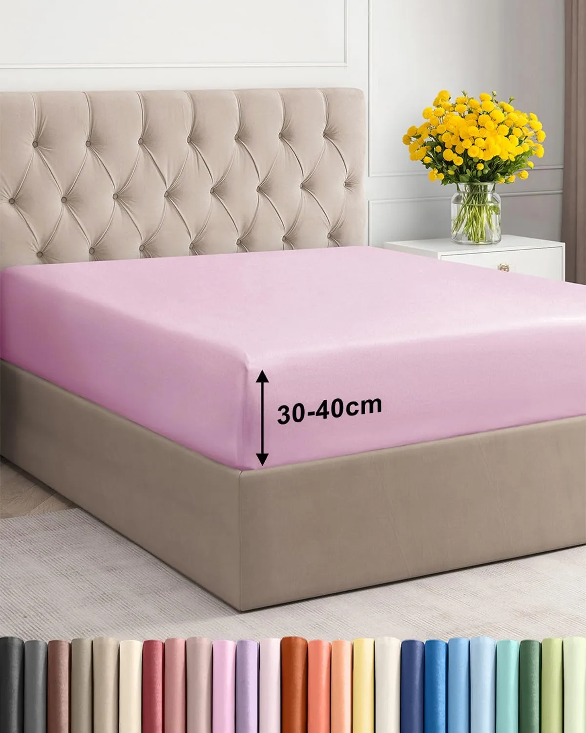 Spannbettlaken 140x200cm Helles Rosa - Extra Tiefes Spannbetttuch für Matratzen & Boxspringbett bis 40cm (16") Höhe - M…