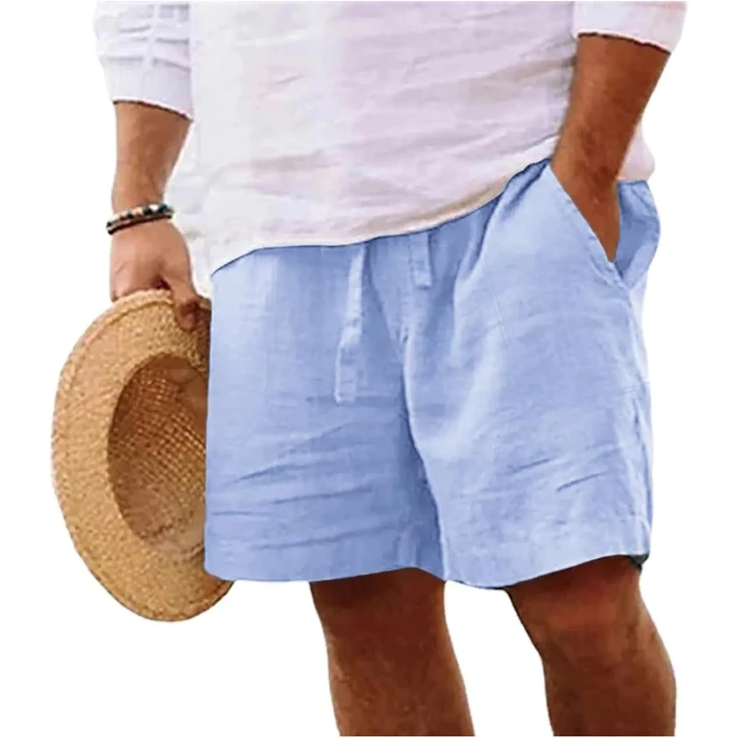 Yageshark Shorts Herren Sommer aus Leinen Leichte Luftige Einfarbige Lockere Passform Freizeit Kurze Hose