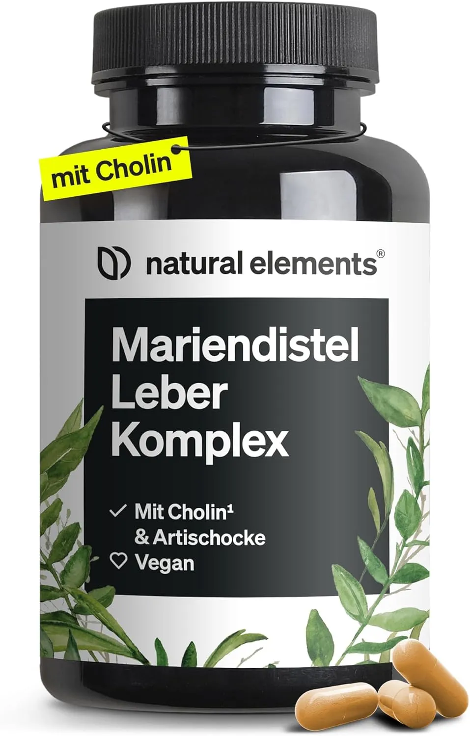 natural elements Milk Thistle Liver Complex - 120 Capsules - with Milk Thistle, Choline, Artichoke Extract, Curcuma & Z…