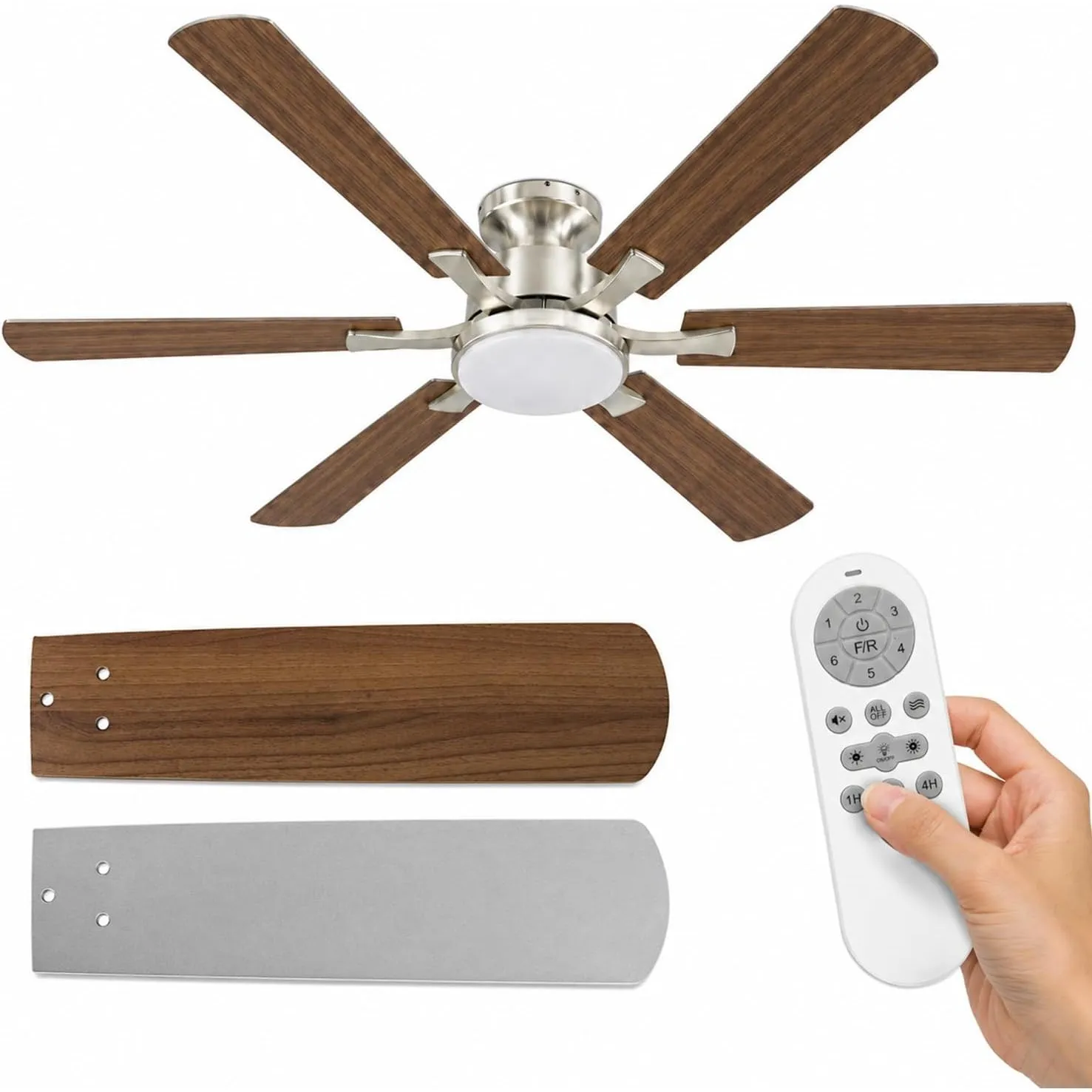 Airwit 132 cm Deckenventilator mit Beleuchtung und Fernbedienung, Deckenventilator mit Licht, leiser DC-Motor, 6 Geschw…