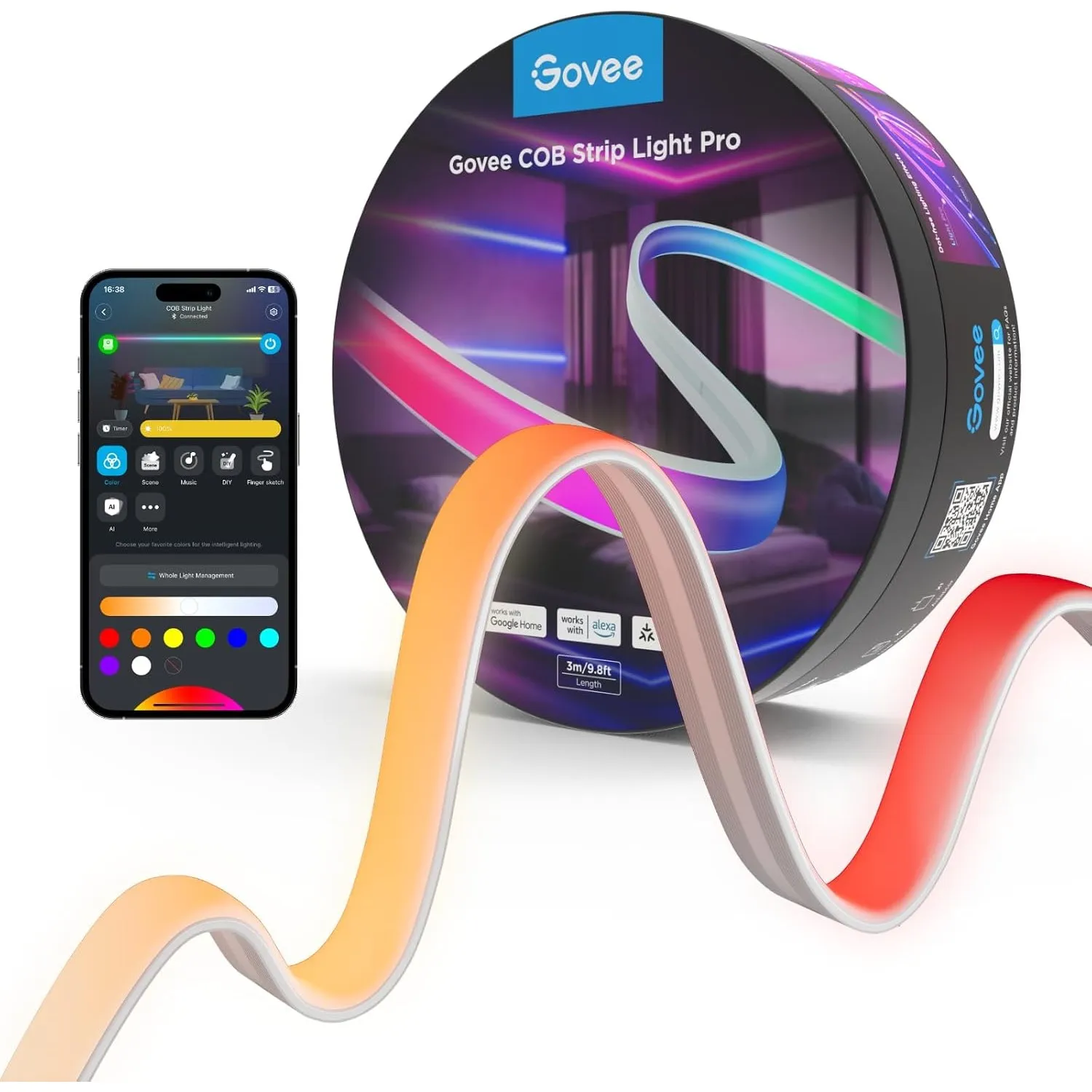 Govee COB Strip Light Pro 3m, Smart RGBIC mit Warmweiß, 3780 Leiste 1350lm