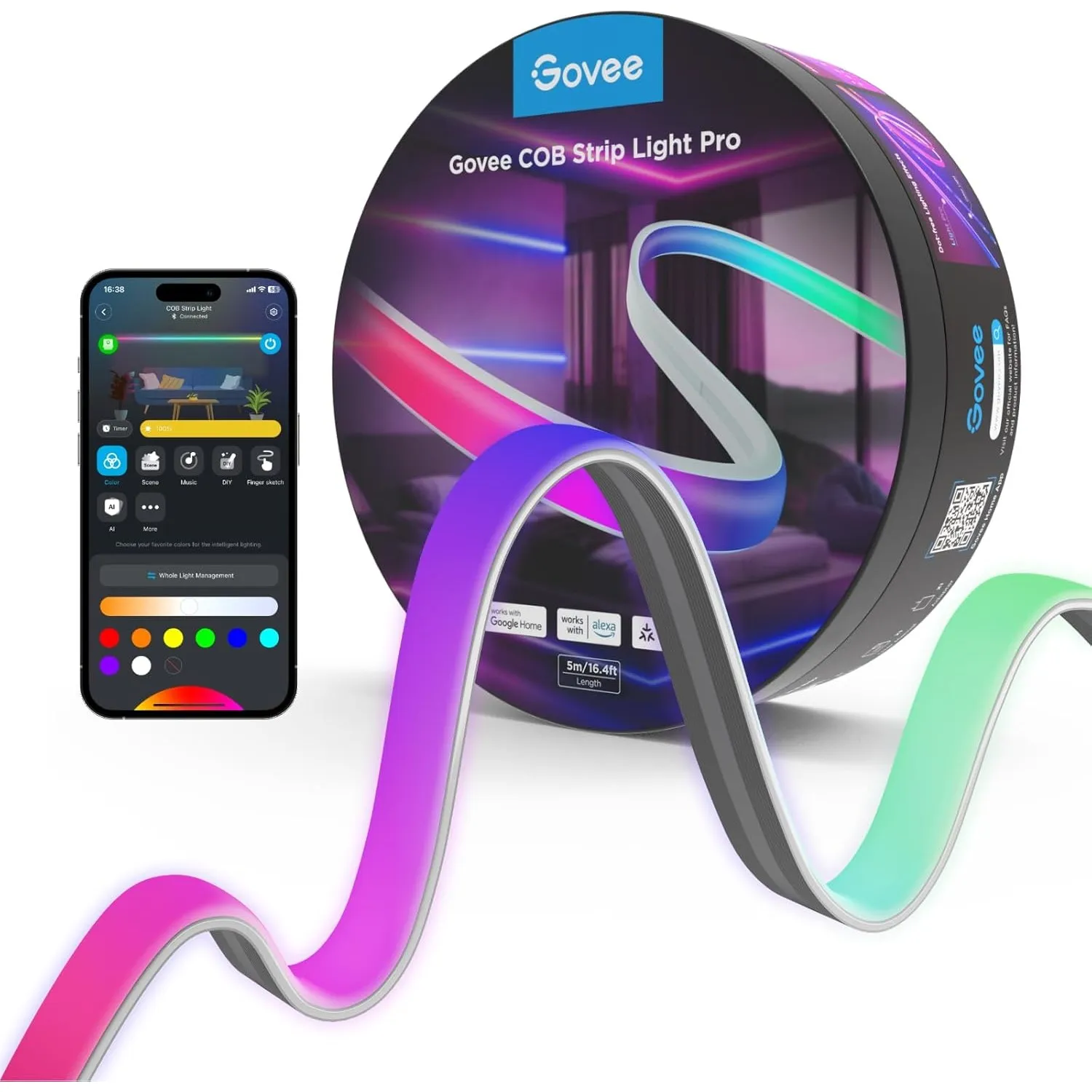 Govee COB Strip Light Pro 5m, Smart LED Streifen RGBIC mit Warmweiß, 2250lm