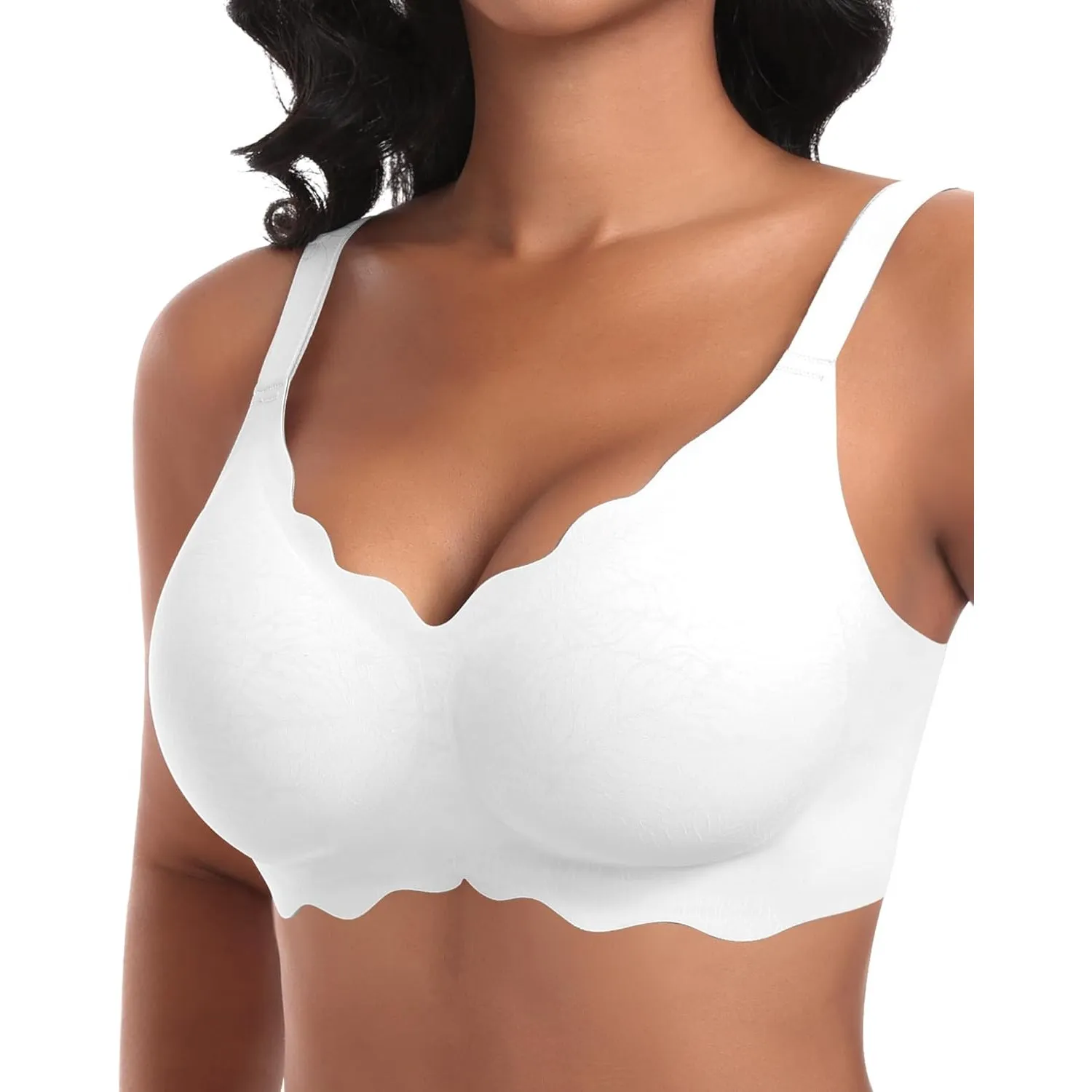 Ganado Damen Nahtloser BH Ohne Bügel Tiefem V-Ausschnitt gewellte Ränder Bequemer BH Bralette Soft BHS Bügellos Bustier…