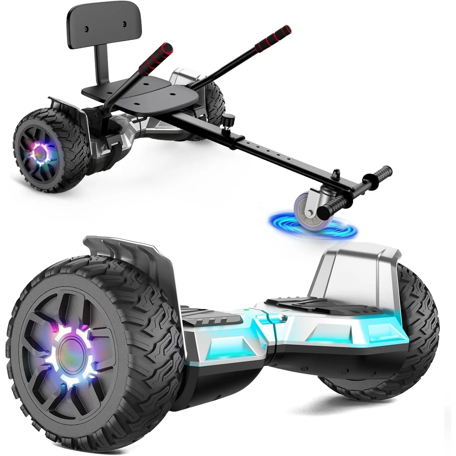 Hoverboard with Seat, All-Terrain Hoverboard with Hoverkart, 8.5 Inch Go-Kart with Self Balancing Scooter, Off-Road Hov…