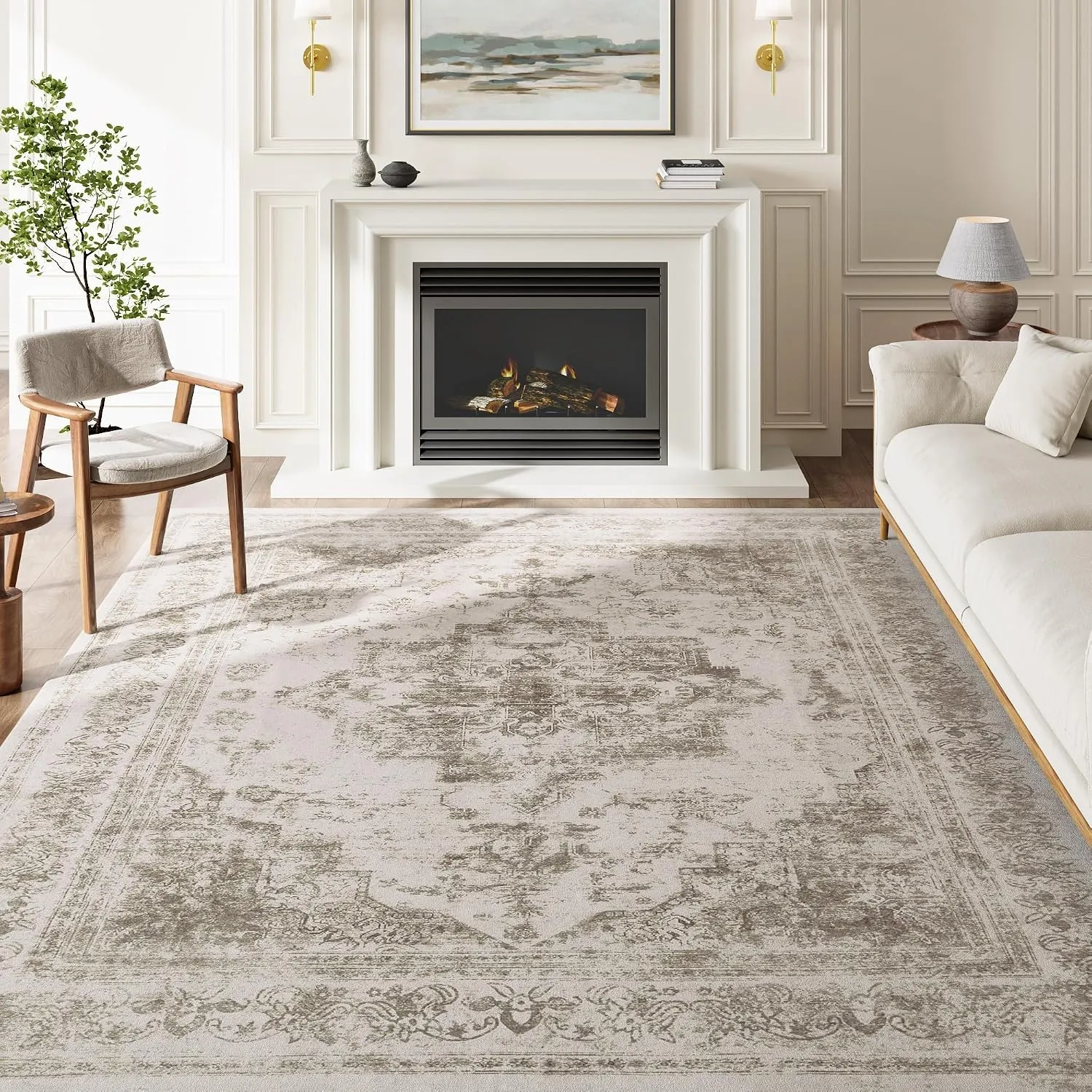 HUGEAR Beige Vintage Teppich Wohnzimmer 180x270cm Waschbar