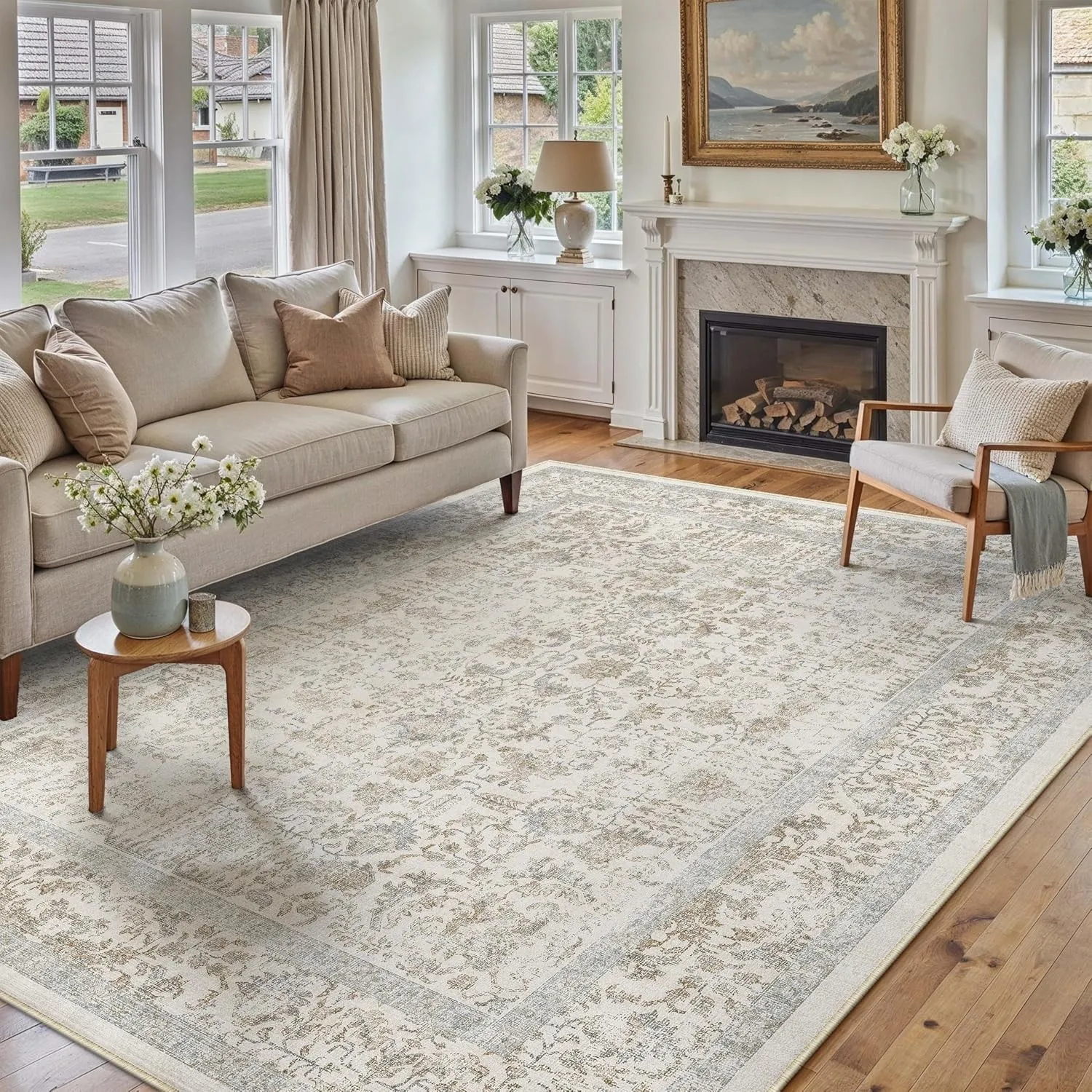 HUGEAR Taupe Vintage Teppich Wohnzimmer 180x270cm Waschbar