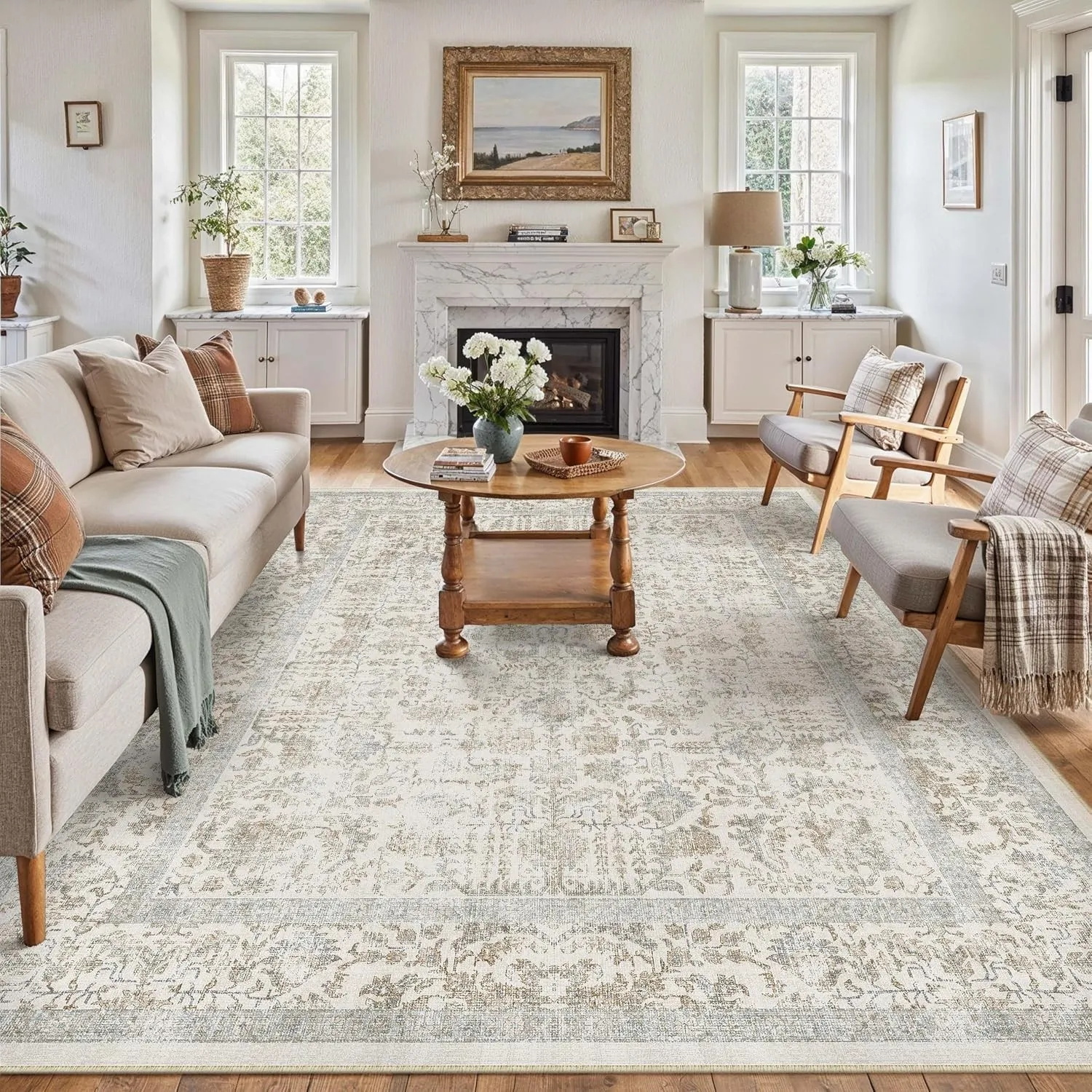 HUGEAR Taupe Vintage Teppich Wohnzimmer 240x300cm Waschbar