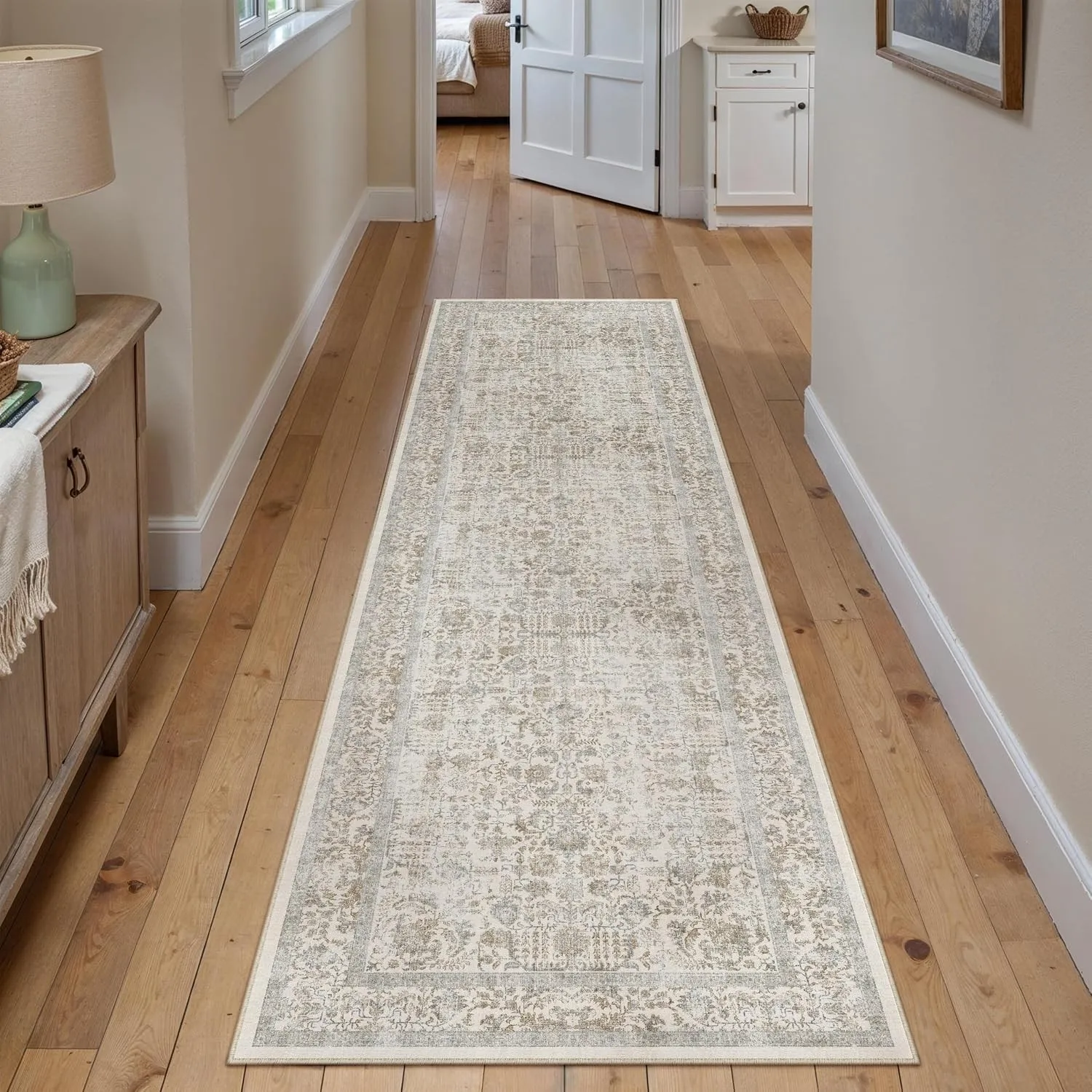 HUGEAR Taupe Vintage Teppich Läufer Flur 60x240cm Waschbar