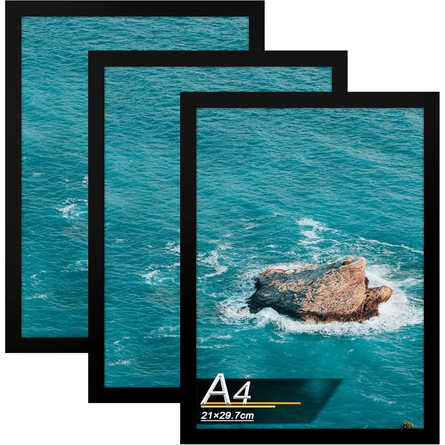 3er Pack Bilderrahmen A4 Schwarz, Bilderrahmen Din A4 Hergestellt aus Holzwerkstoff, Rahmen a4 (21x29,7 cm) Ideal für F…