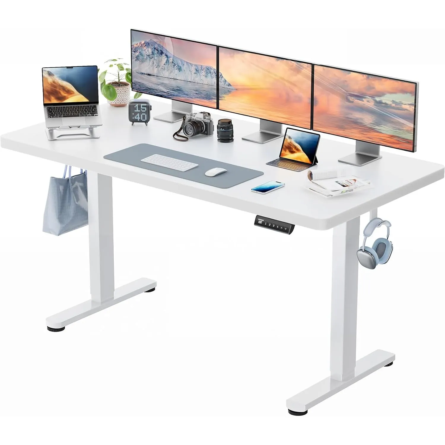 HUANUO Höhenverstellbarer Schreibtisch 160x80cm mit Ganze Tischplatte