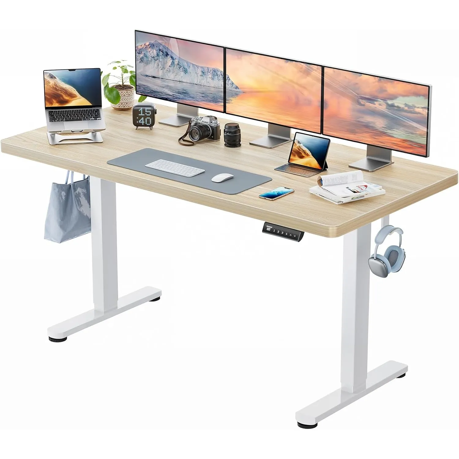 HUANUO Höhenverstellbarer Schreibtisch 160x80cm mit Ganze Tischplatte