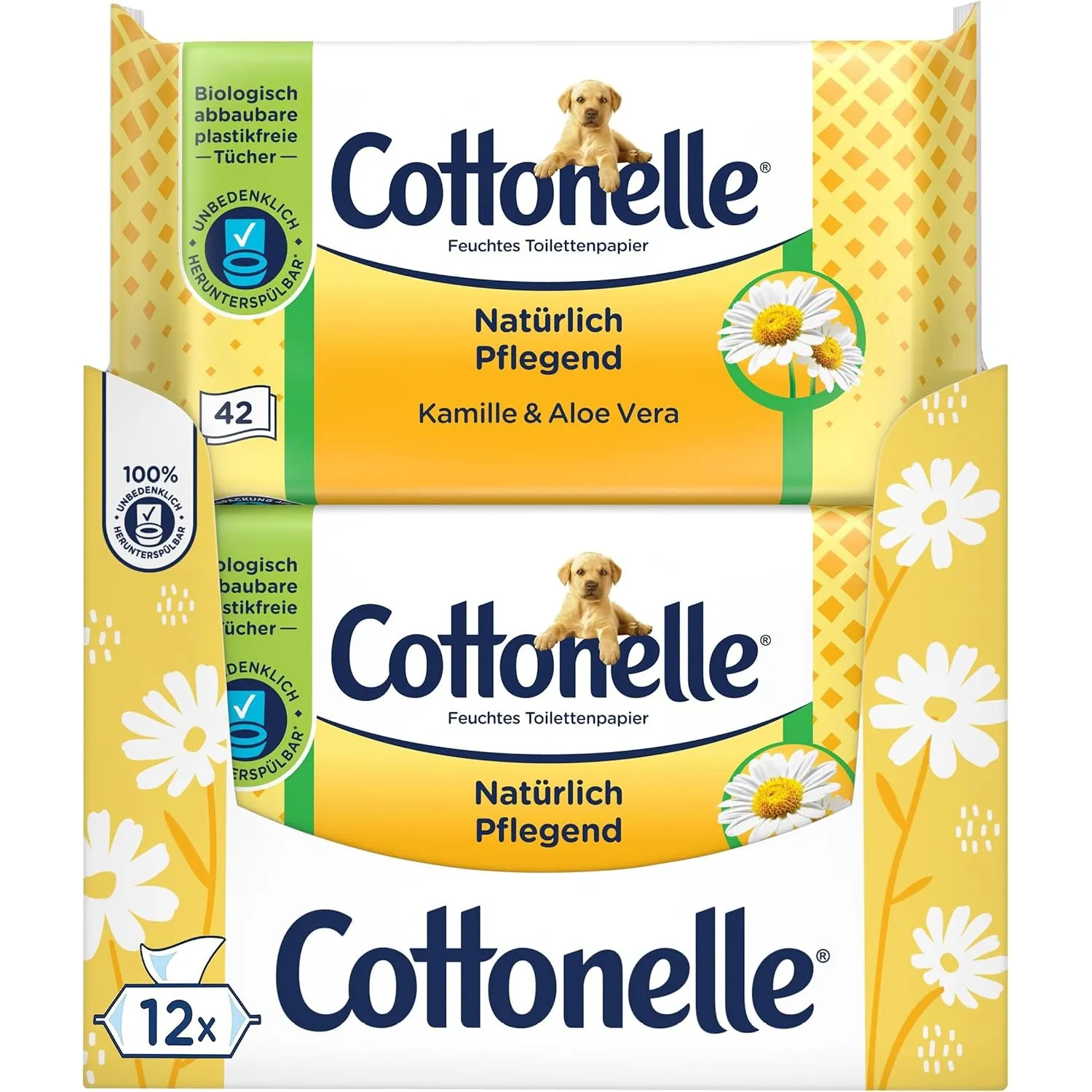 Cottonelle feuchtes Toilettenpapier, Kamille & Aloe Vera, 12 x 42 Tücher