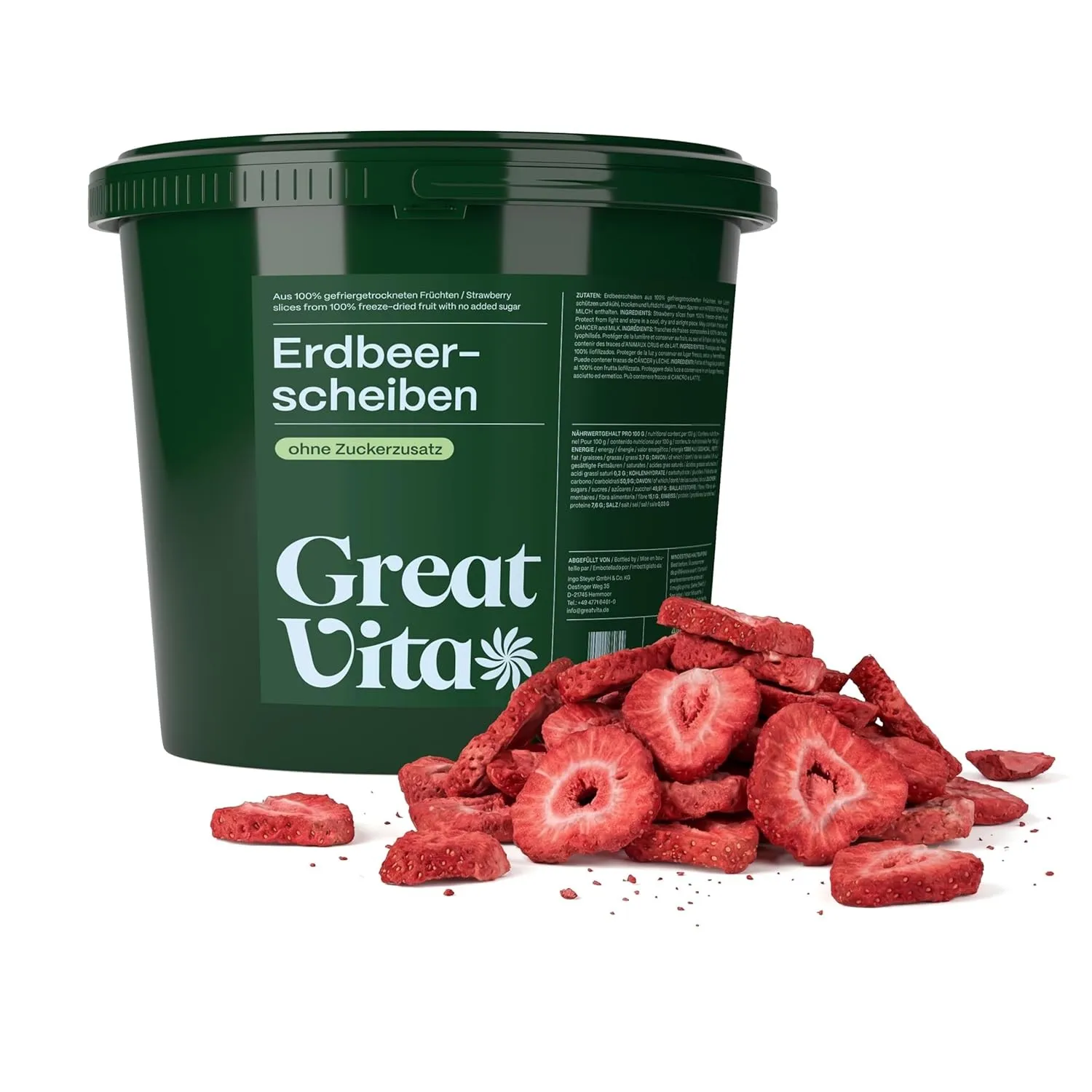 GreatVita Gefriergetrocknete Erdbeeren 400g - Knusprige Erdbeerscheiben ohne Zuckerzusatz - Gefriergetrocknete Früchte …