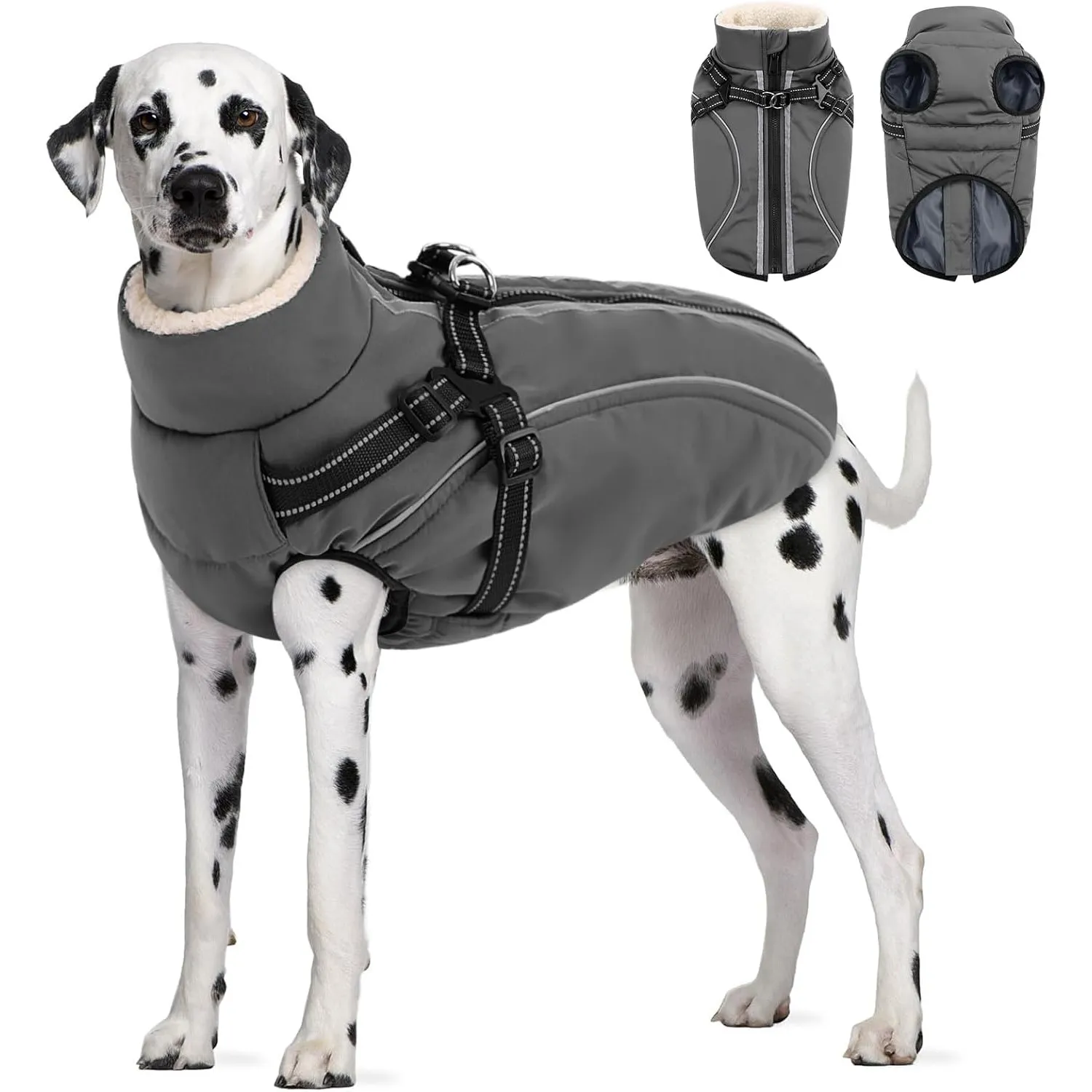 CITÉTOILE Wasserdichter Winter Hundemantel mit Geschirr Fleece Grau XL