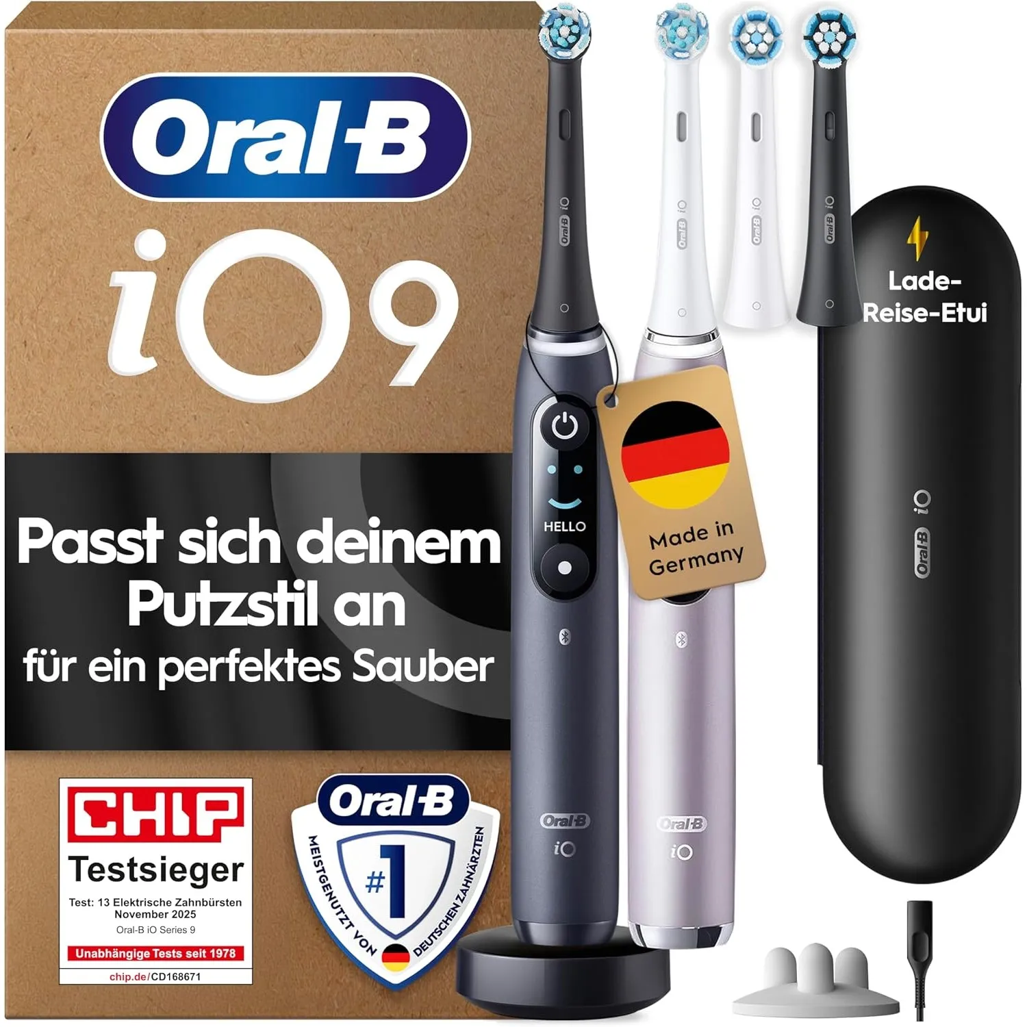 Oral-B iO Series 9 Elektrische Zahnbürste, Doppelpack, Schwarz/Rosa