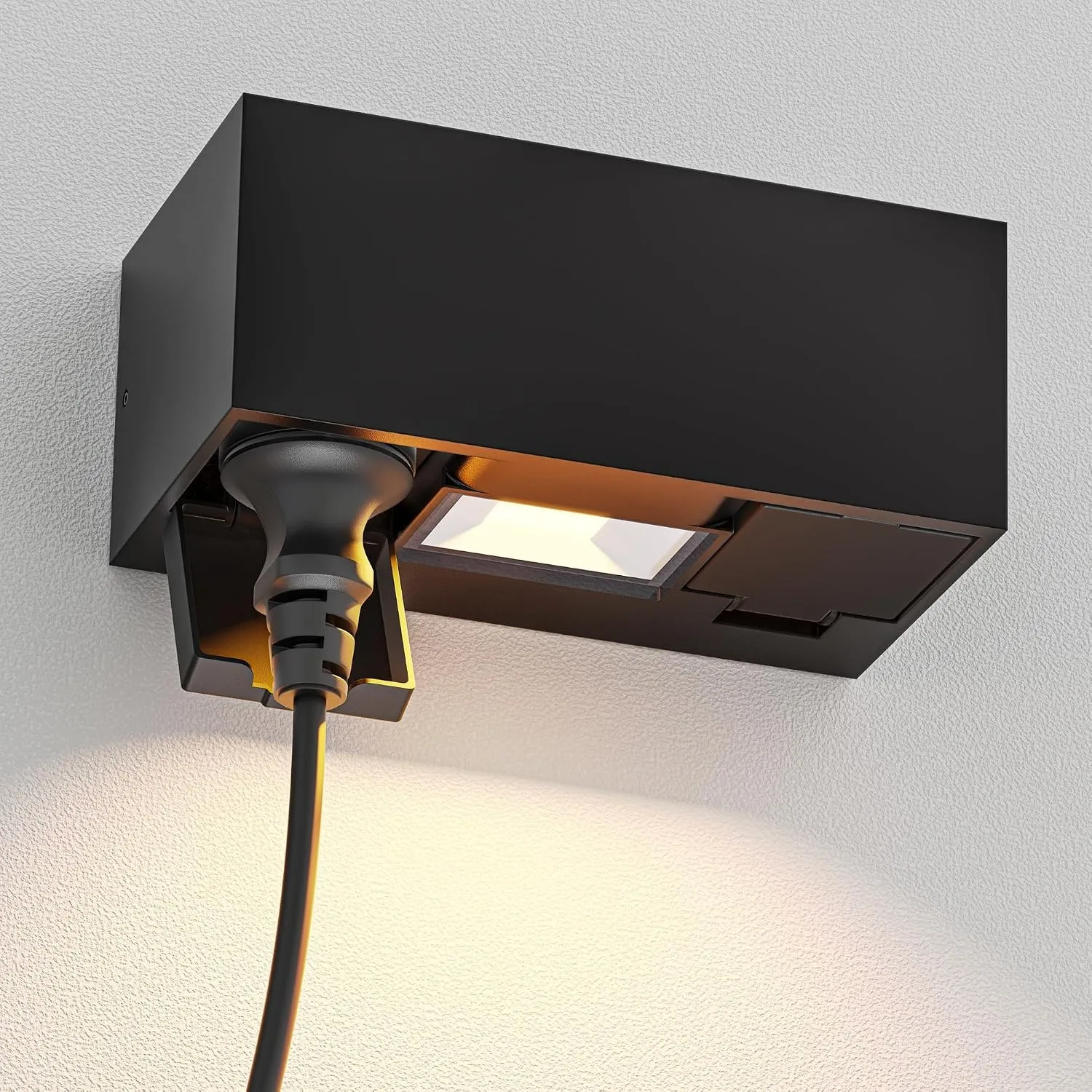 ledscom.de Wandsteckdose WAST für außen, IP44, 2-fach, schwarz, inkl. LED Downlight, 430 lm, warmweiß