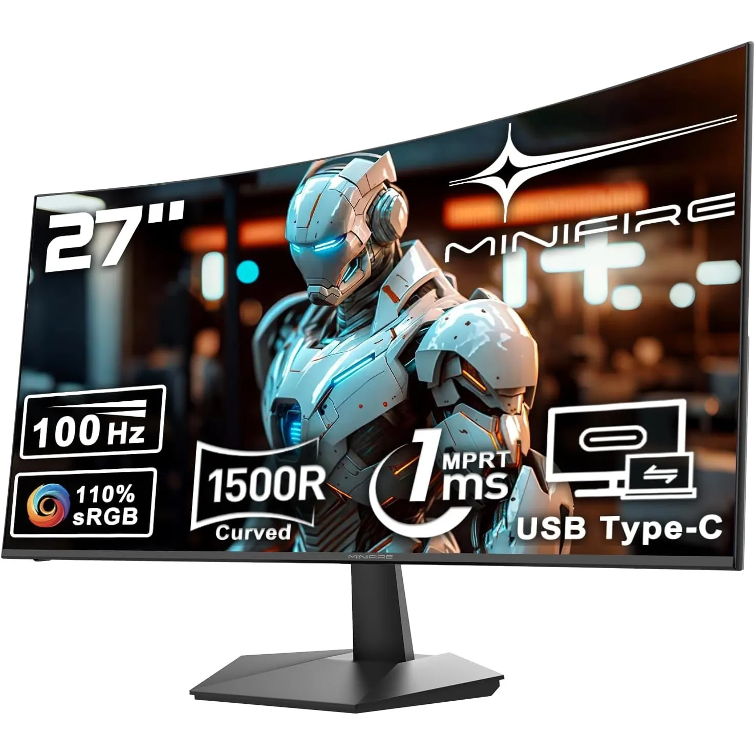 Minifire Curved Monitor 27 Zoll 100Hz, PC Bildschirm mit Lautsprecher-1500R FHD (1920 x 1080p) VA Panel, MPRT 1ms, sRGB…