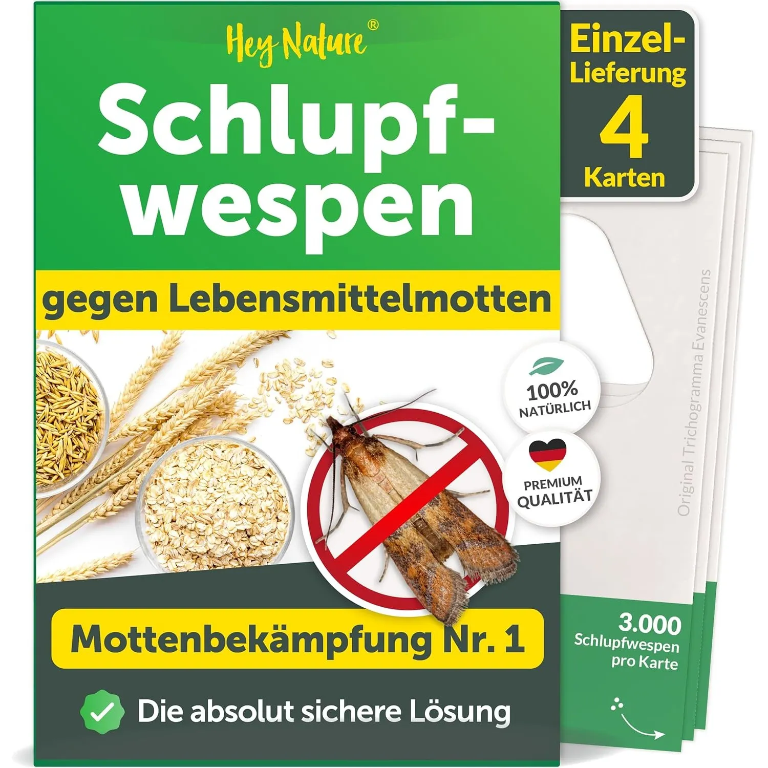 Hey Nature Schlupfwespen gegen Lebensmittelmotten - 1 x 4 Karten - Mit Schlupfwespen effektiv Lebensmittel-Motten bekäm…