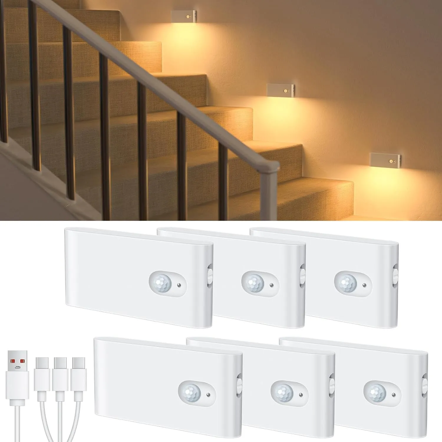 WILLED Treppenlicht mit Bewegungsmelder, Aufladbares LED Nachtlicht, Kabelloses Nachtlicht für Treppe, Flur, Schlafzimm…