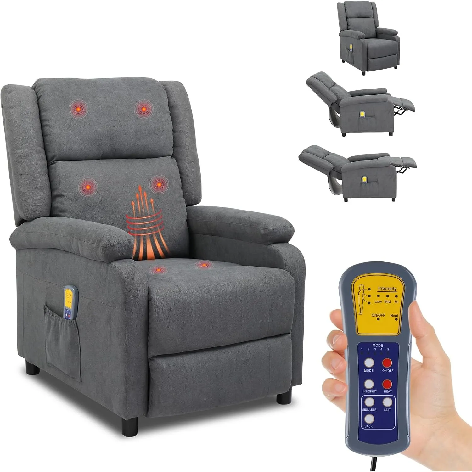 LEADZM Fernsehsessel Relaxsessel Ruhesessel, Elektrische Massage und Heizung, manuell verstellbare Rückenlehnenneigung,…