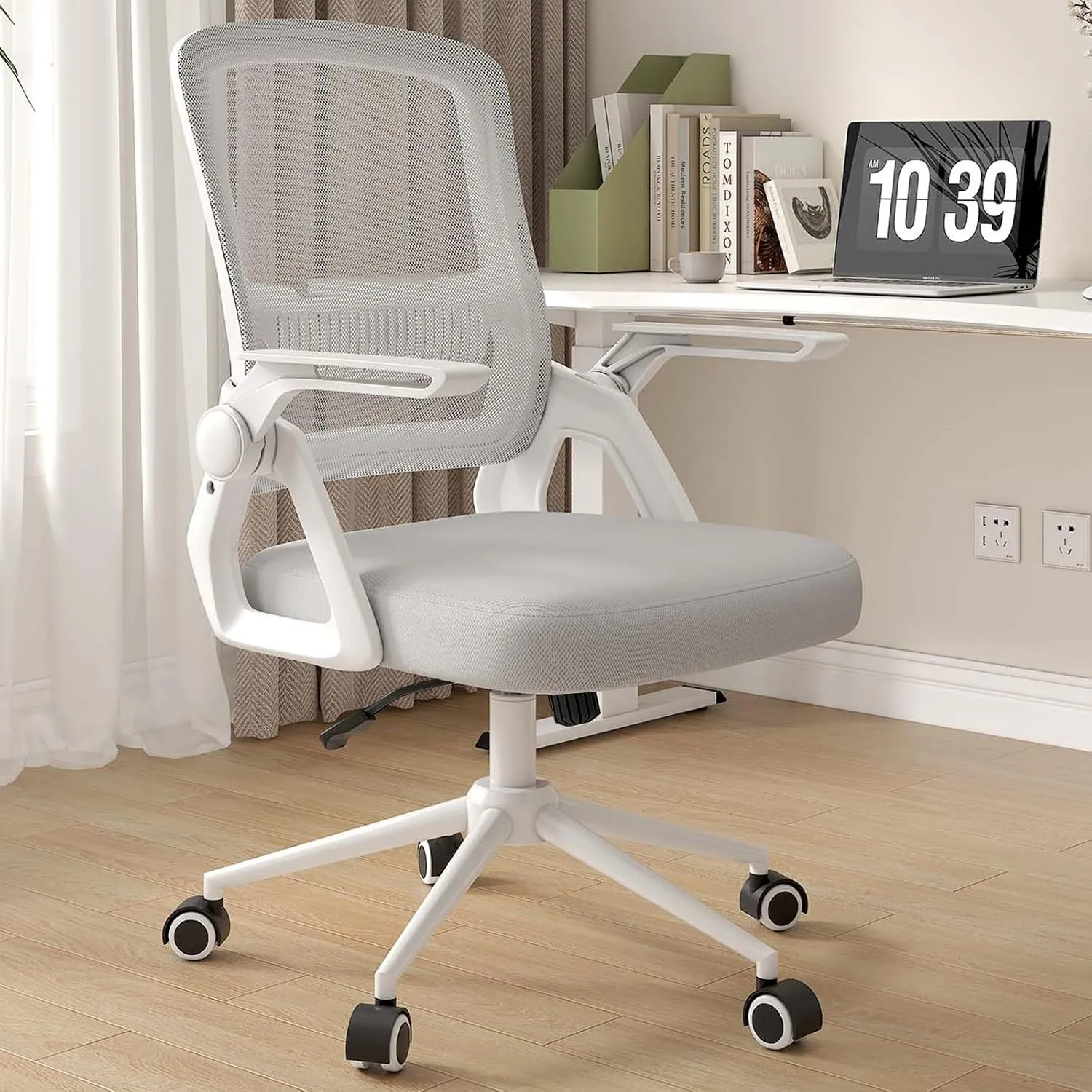 naspaluro Bürostuhl Ergonomisch mit Hochklappbare Armlehnen Grau