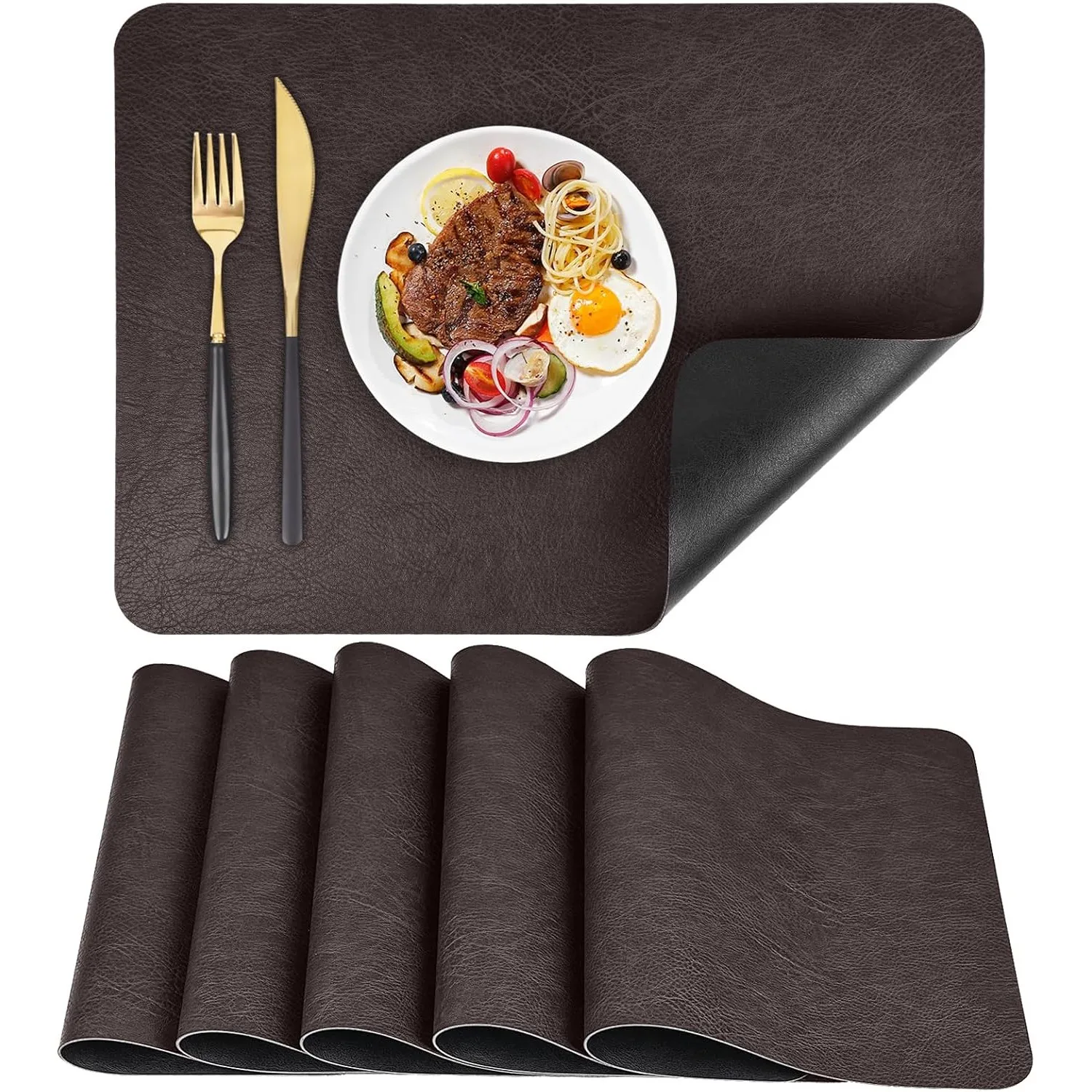 Tischsets Abwaschbar 6er Set Doppelseitigen Lederoptik Platzsets | Kunstleder Platzdeckchen Abwaschbar Wasserdicht Tisc…