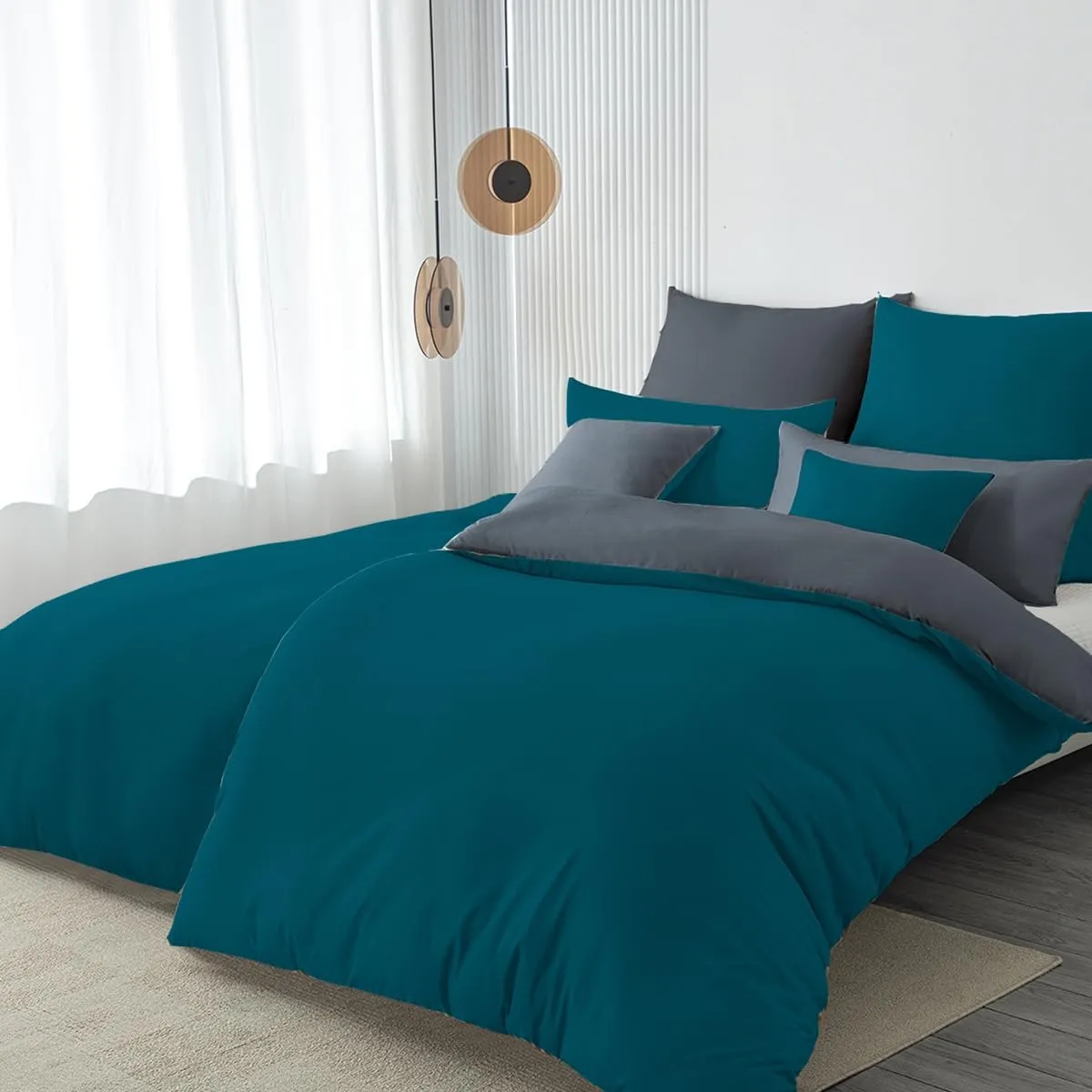 Bed Linen 135 x 200 cm 4-Piece Petrol/Anthracite Bed Linen Sets Microfibre Reversible Bed Linen 135 x 200 4-Piece Soft …