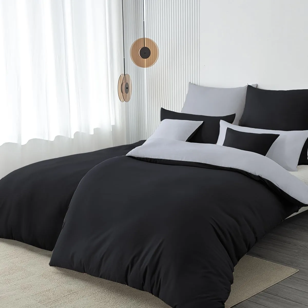 Bettwäsche 135x200 4teilig Schwarz/Grau Bettwäsche Sets Microfaser Wendebettwäsche 135 x 200 4tlg, weich & bügelfrei Be…