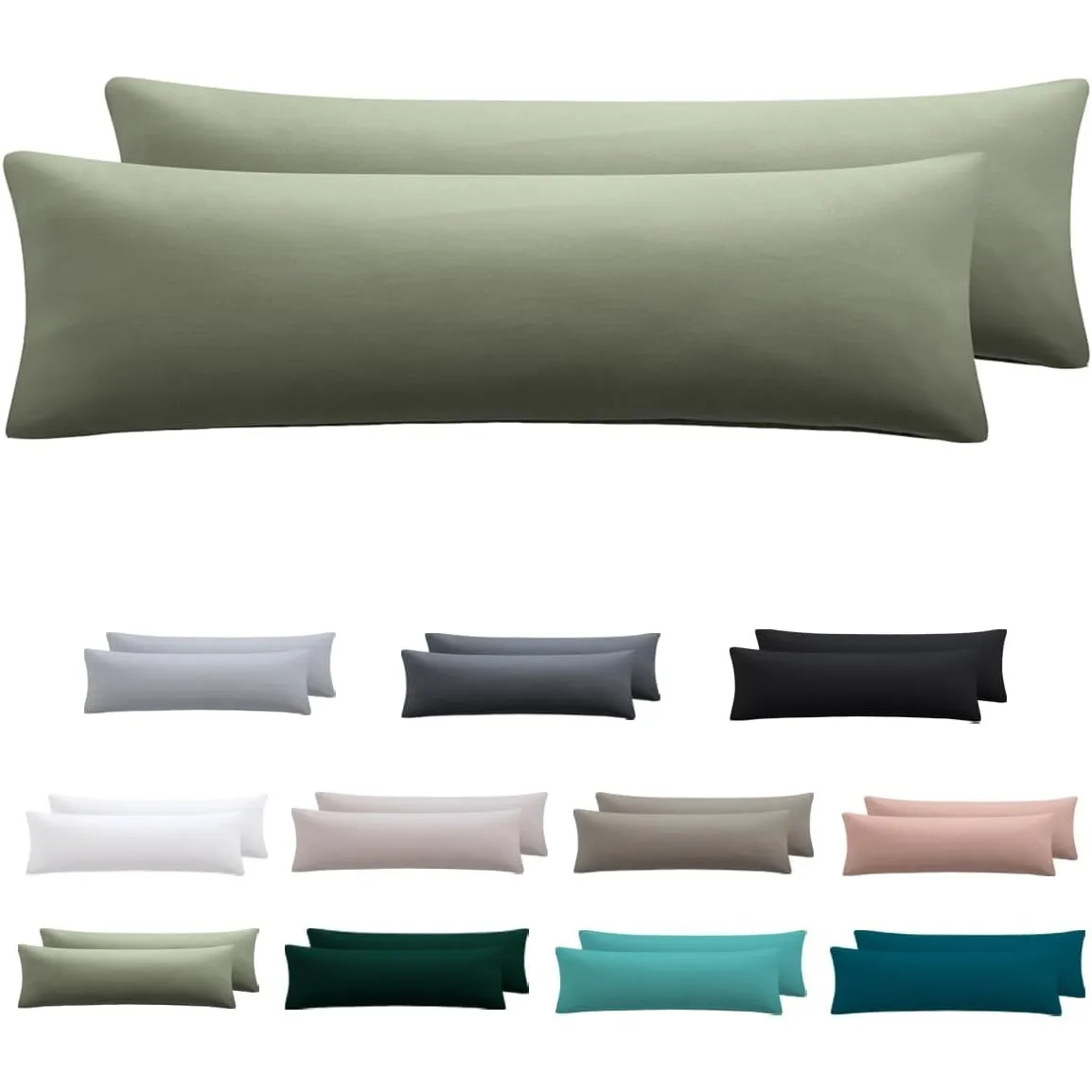 Seitenschläferkissen Bezug 40 x 145 2er Set - Kissenbezug 40x145 cm Salbeigrün, 100% Mikrofaser kopfkissenbezug mit Rei…